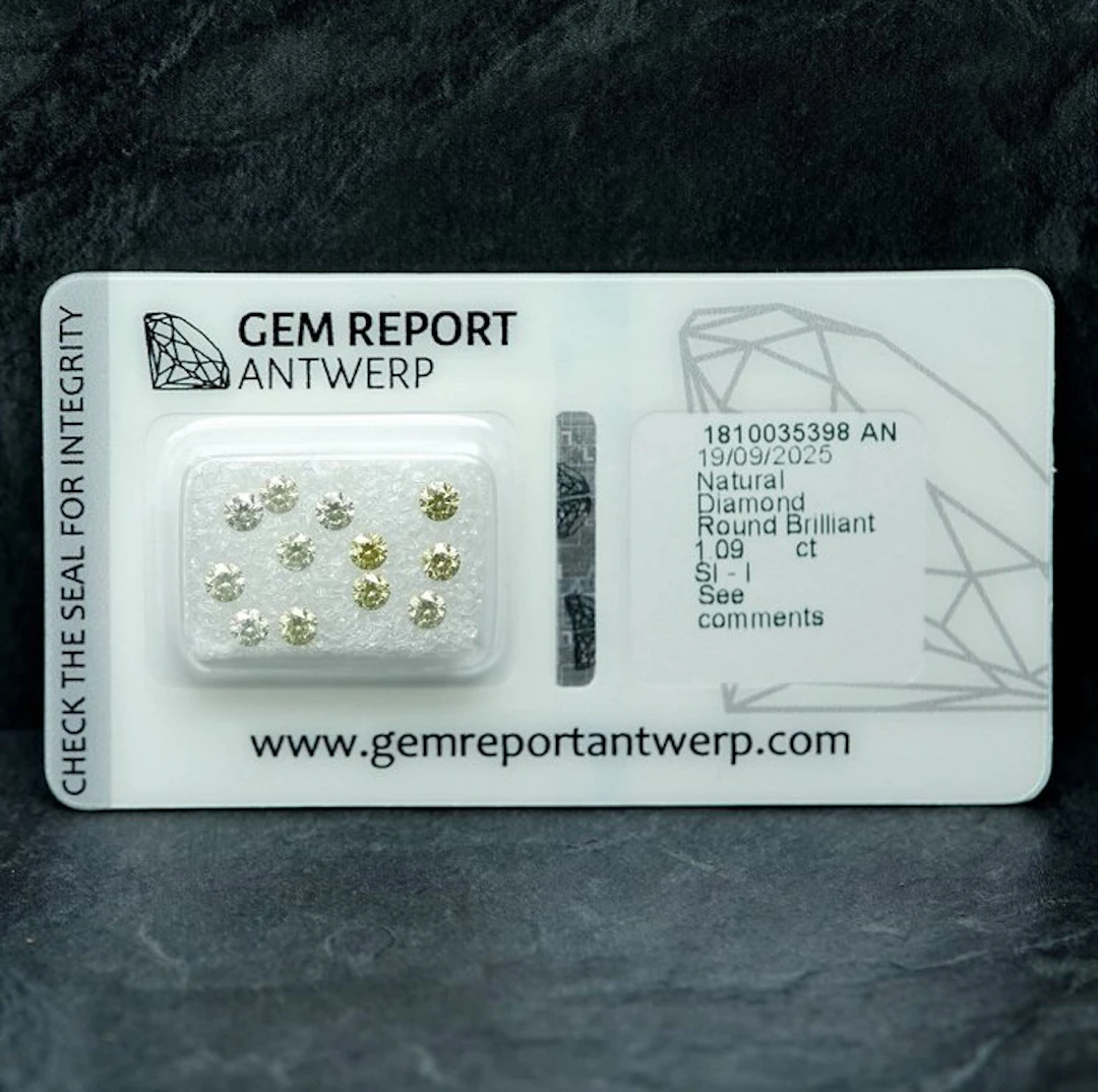 12 pcs Diamond (Natural) - 1.09 ct - Round - SI1, I1 - Gem Report Antwerp (GRA)