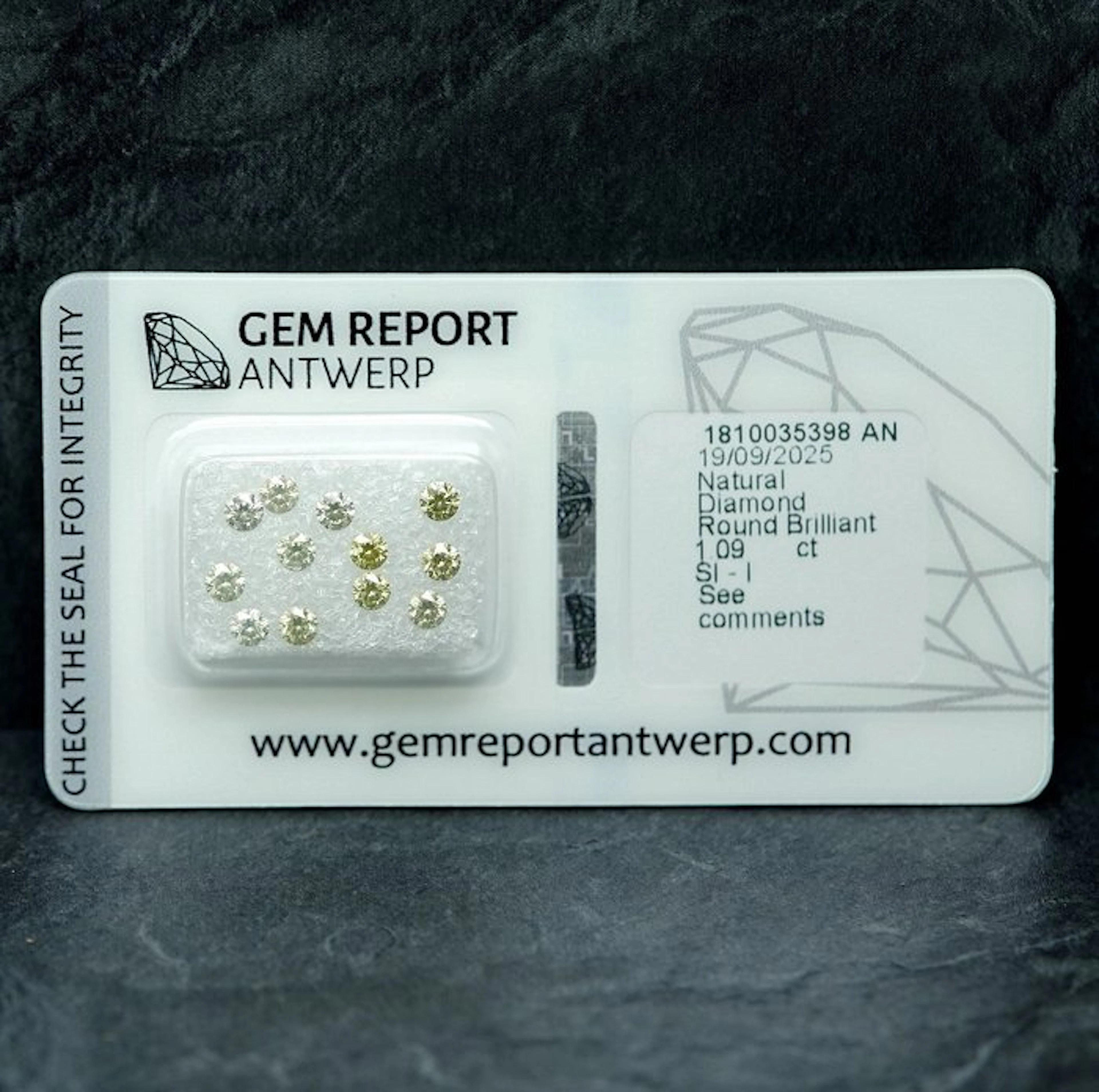 12 pcs Diamond (Natural) - 1.09 ct - Round - SI1, I1 - Gem Report Antwerp (GRA)