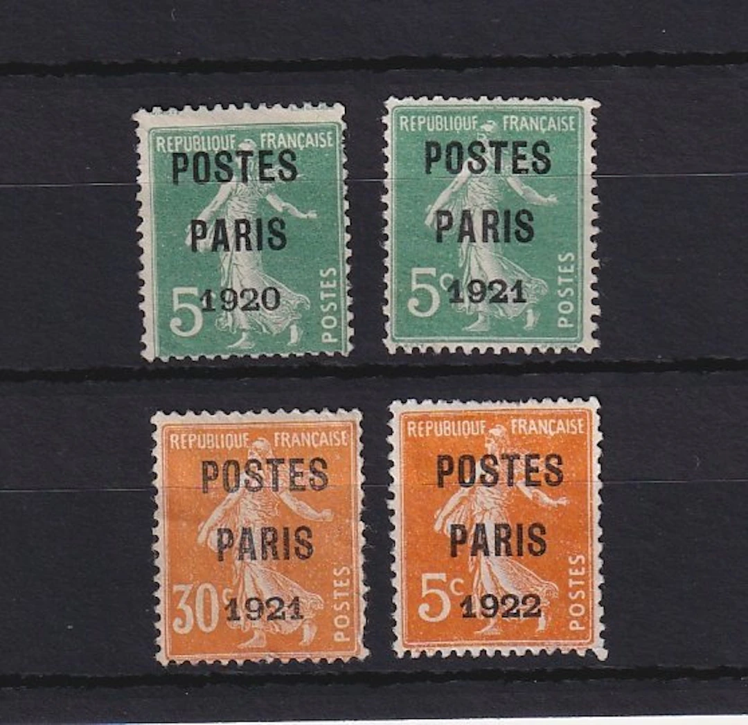 France 1920/1922 - préoblitéré, poste Paris - Yvert préo n°24,26,29 et 30
