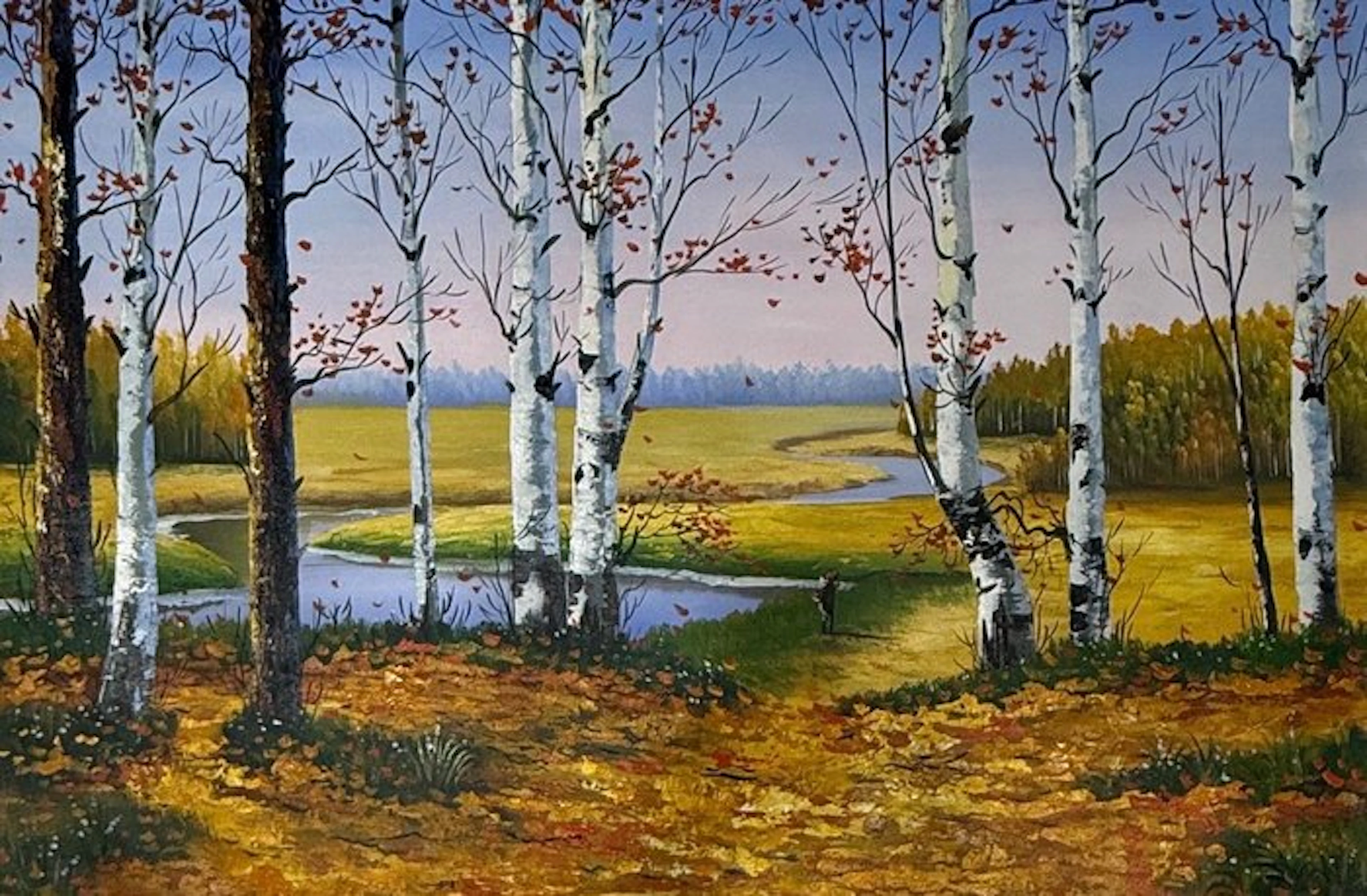 Hung Richard (1966) - Sous la canopée des bouleaux ↑80 →120 cm → No Reserve ✓