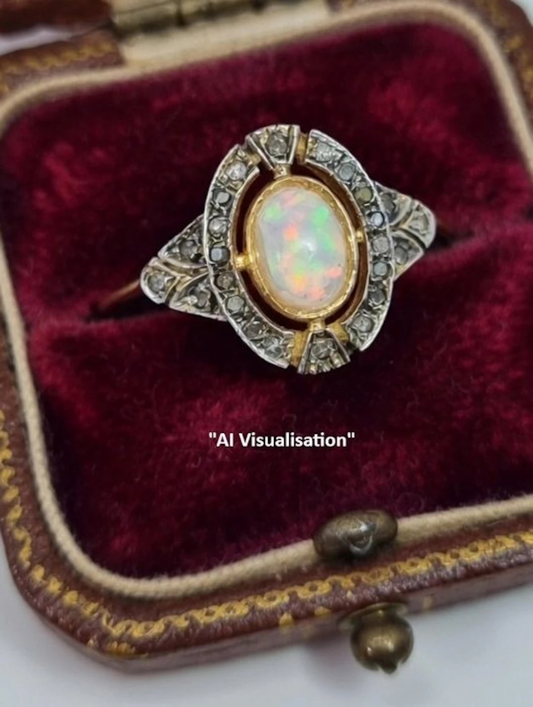 No reserve price - Ring - 9 kt. Silver, Yellow gold Opal - Diamond