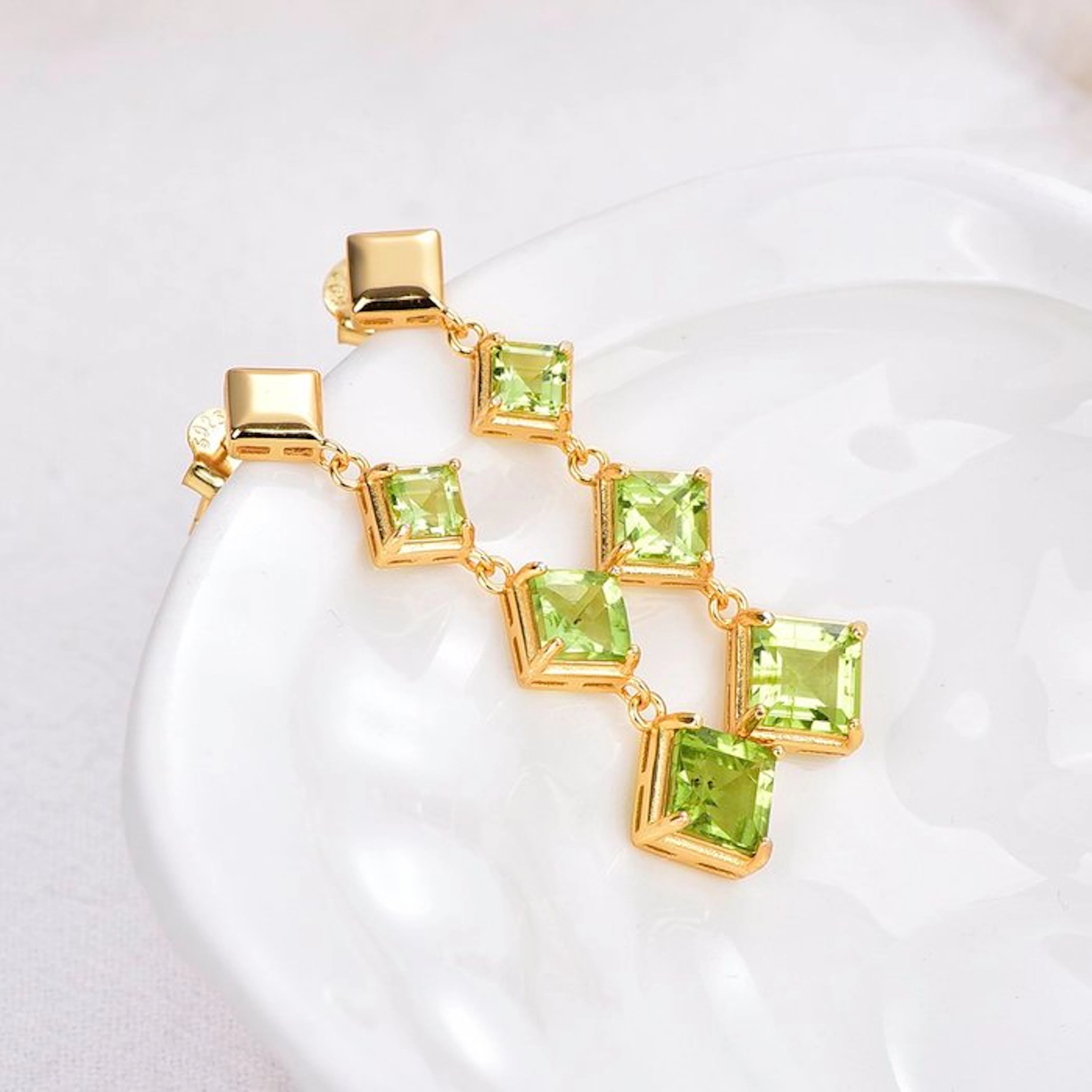 No reserve price - Earrings Silver - Peridot - Certified