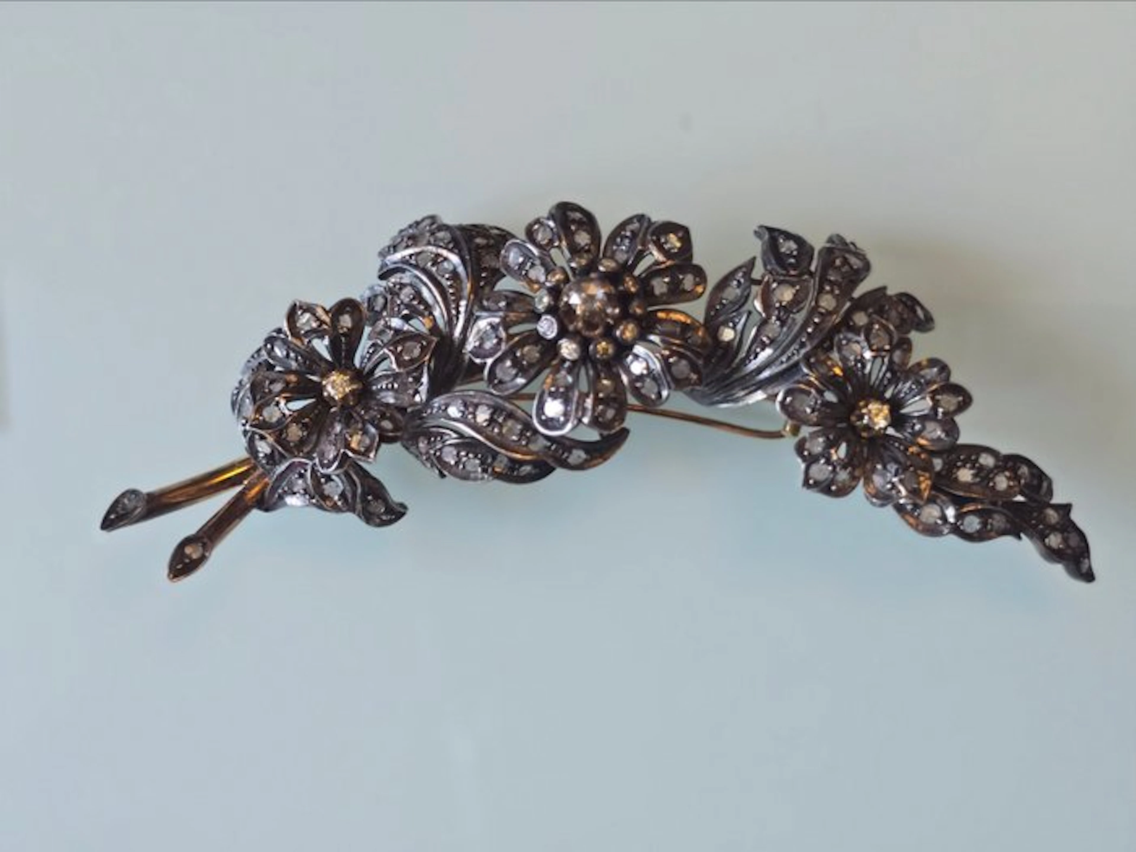 Brooch - 18 kt. Silver, Yellow gold - Diamond