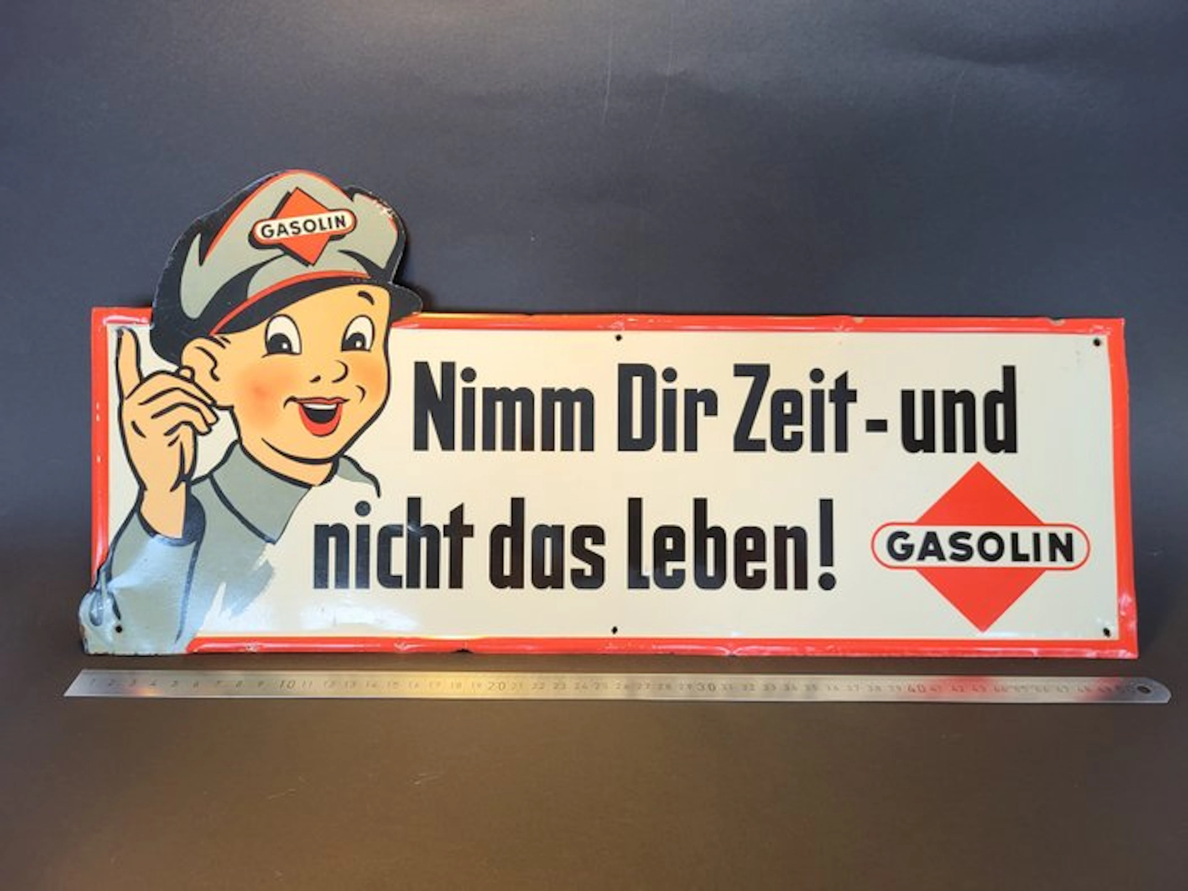 Original Gasolin tin sign - circa 1950 'Take your...