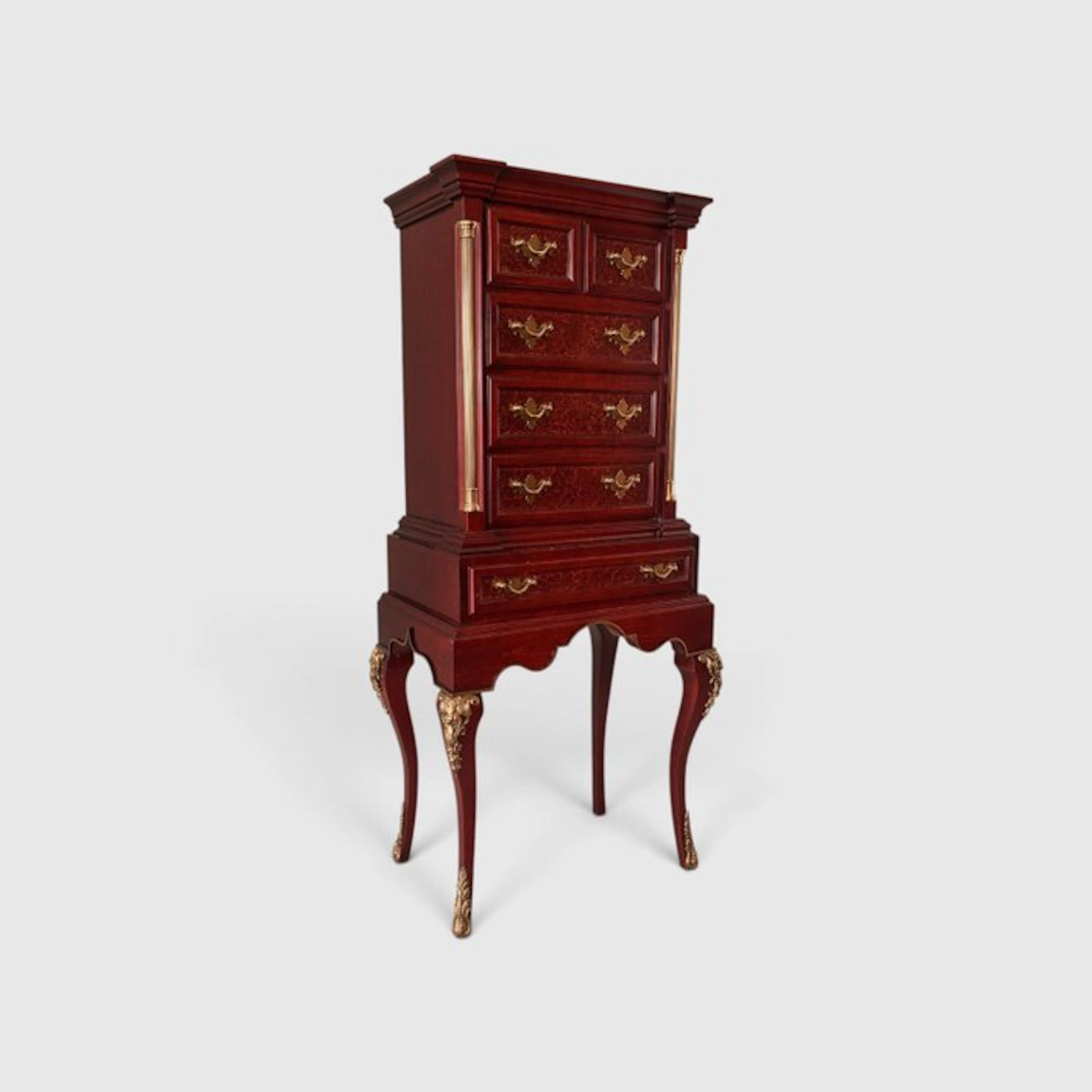 Cabinet - A Queen Anne Style Mahogany and Burl Wood...