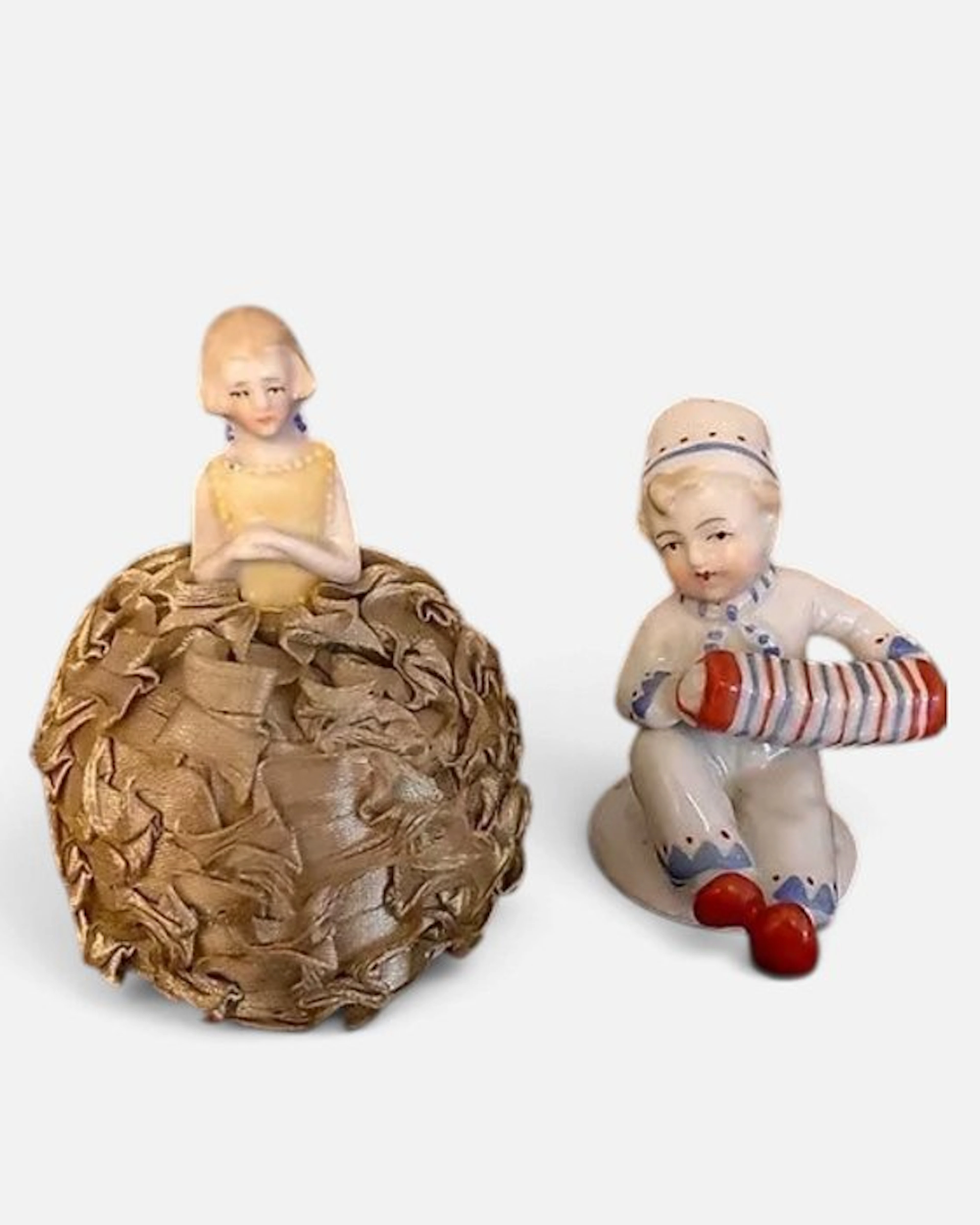 Figurine - Half-doll pincushion and small porcelain child...