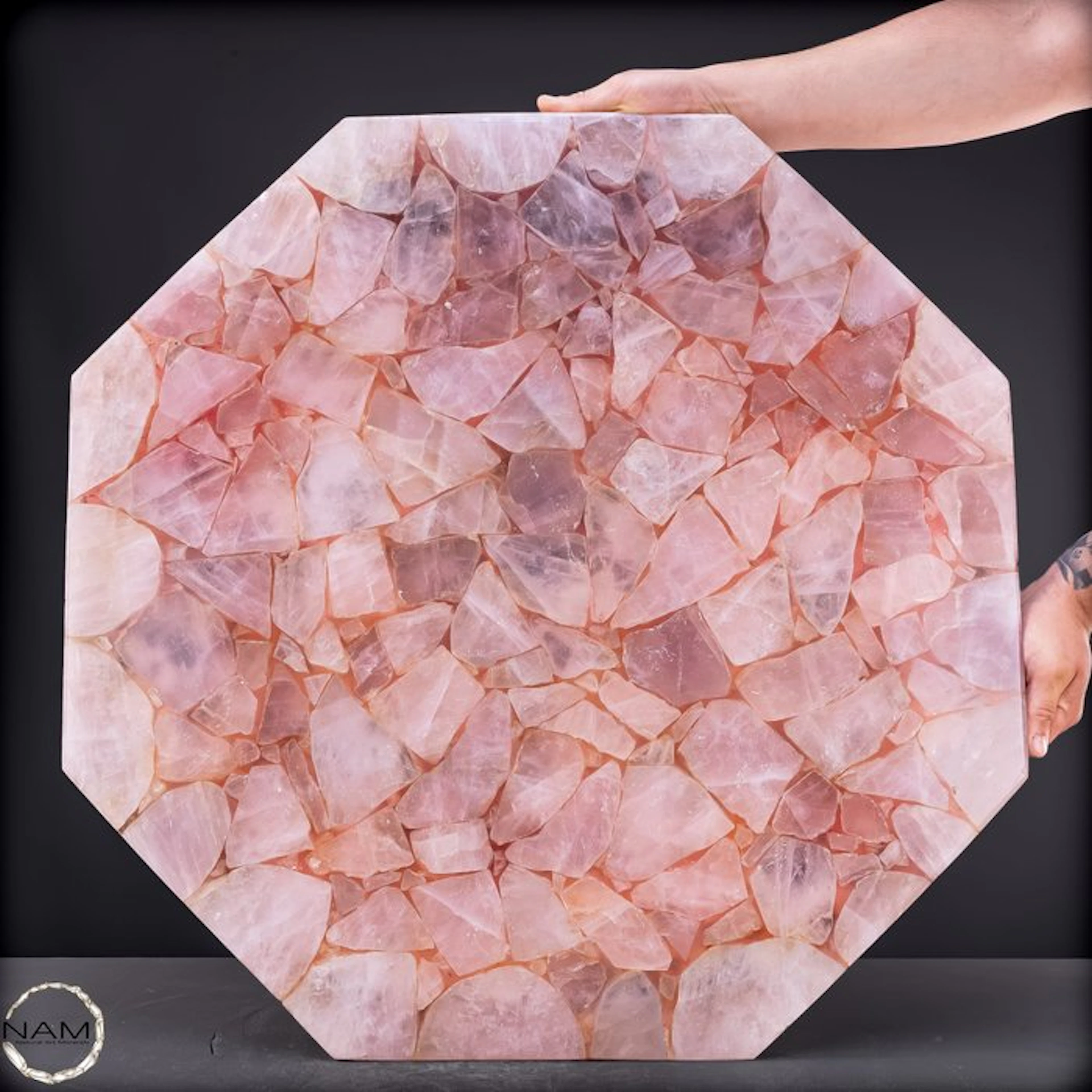 Rose quartz tabletop – a massive one-of-a-kind slab made from real rose quartz