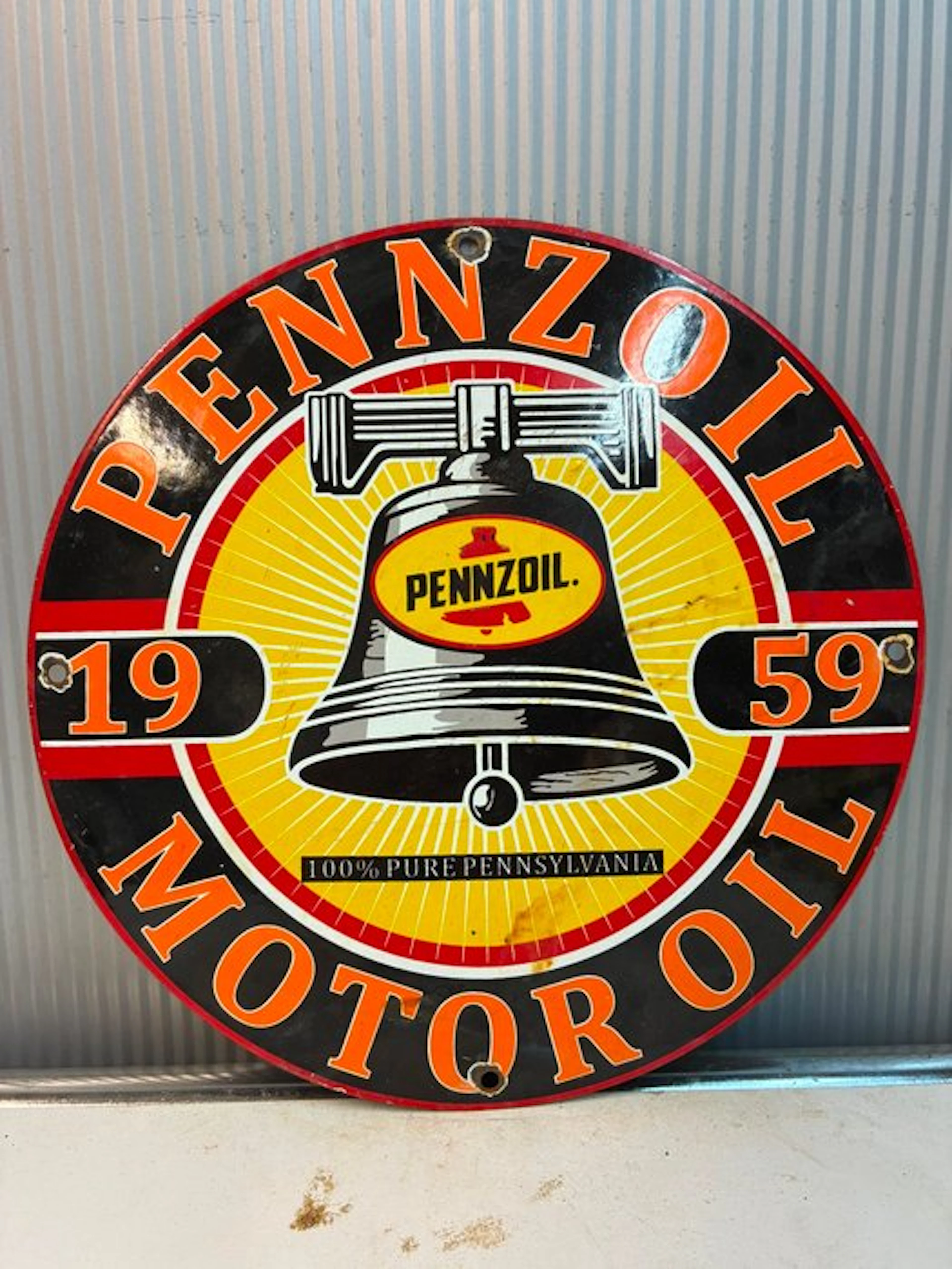 Pennzoil Motor Oil 1959 – Round enamel advertising sign - Enamel sign - Enamel