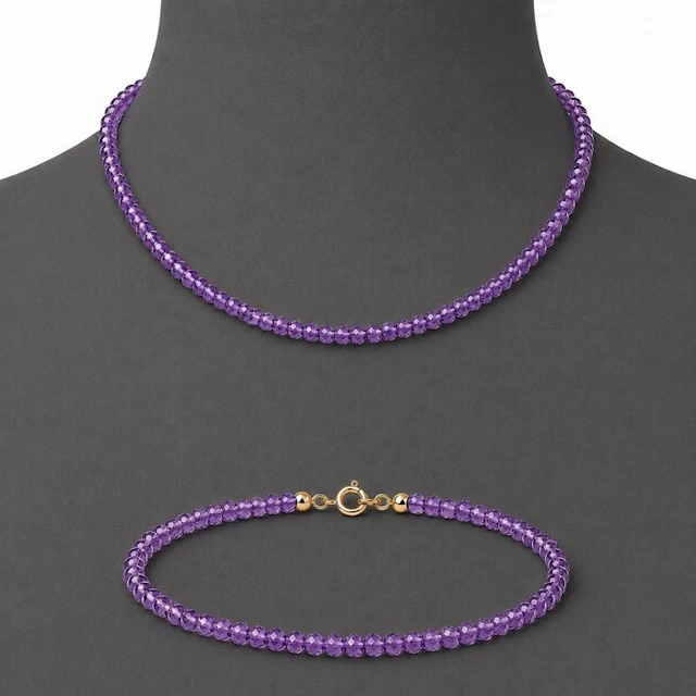 Amethyst - Silver - 2 piece jewellery set