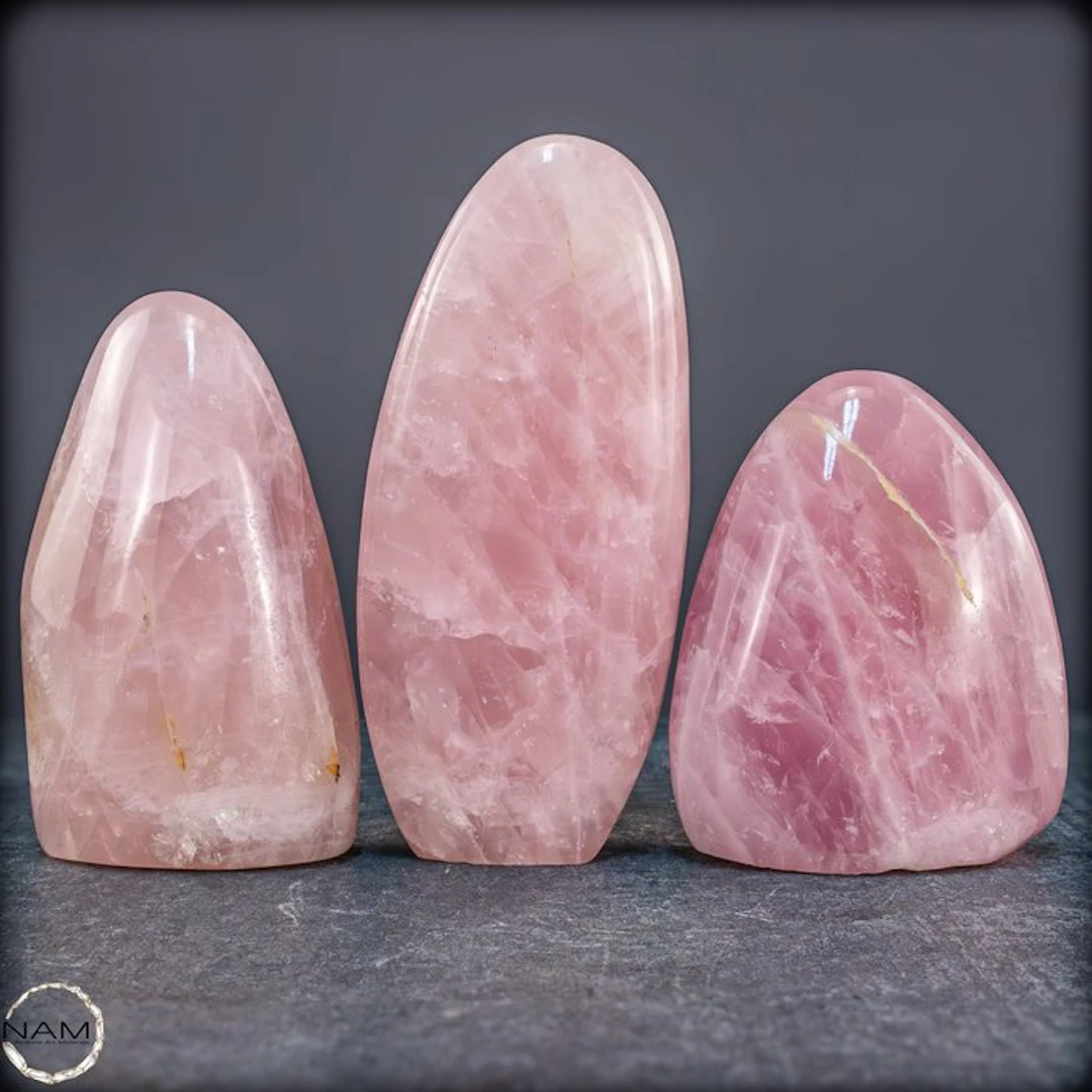 Rose Quartz Freeform Set – Elegant trio of delicately pink natural quartz