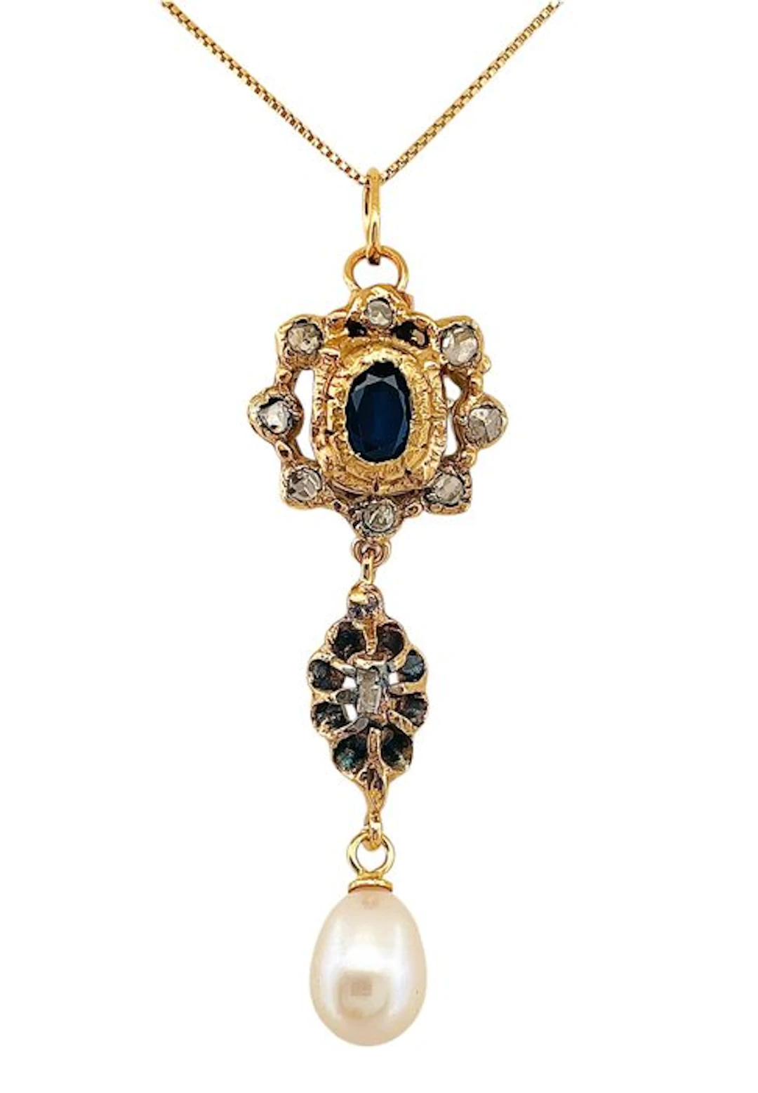 No reserve price - Necklace - 9 kt. Yellow gold, Silver Sapphire - Diamond