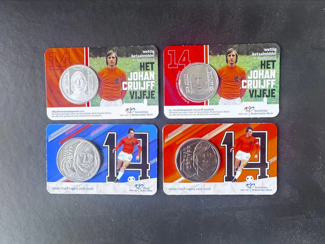 Netherlands. 5 Euro 2017/2026 "Johann Cruijff" (4 coincards) (No reserve price)