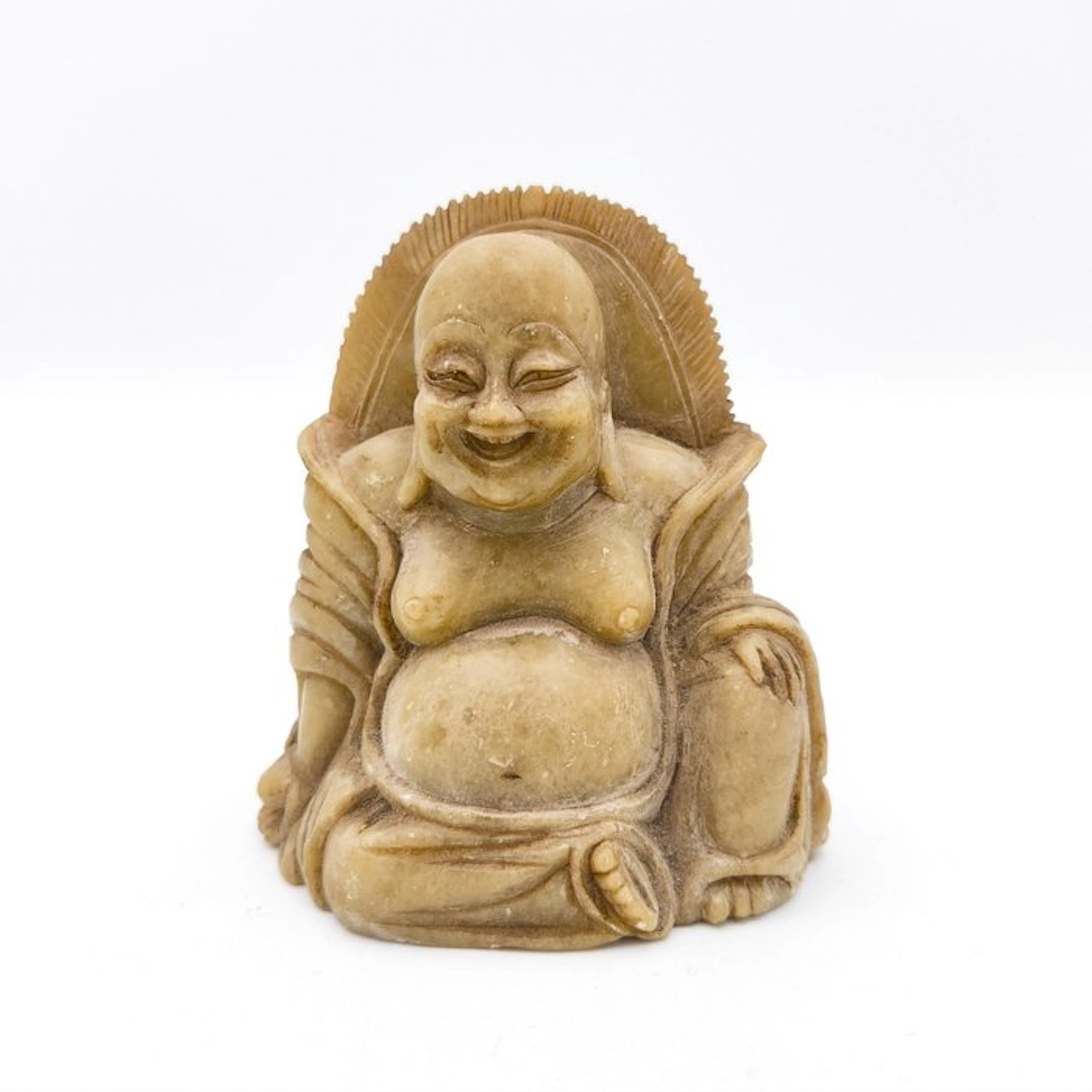 Ancient Chinese Soapstone Po Taj Sitting Buddha Bead Talisman - 82 mm