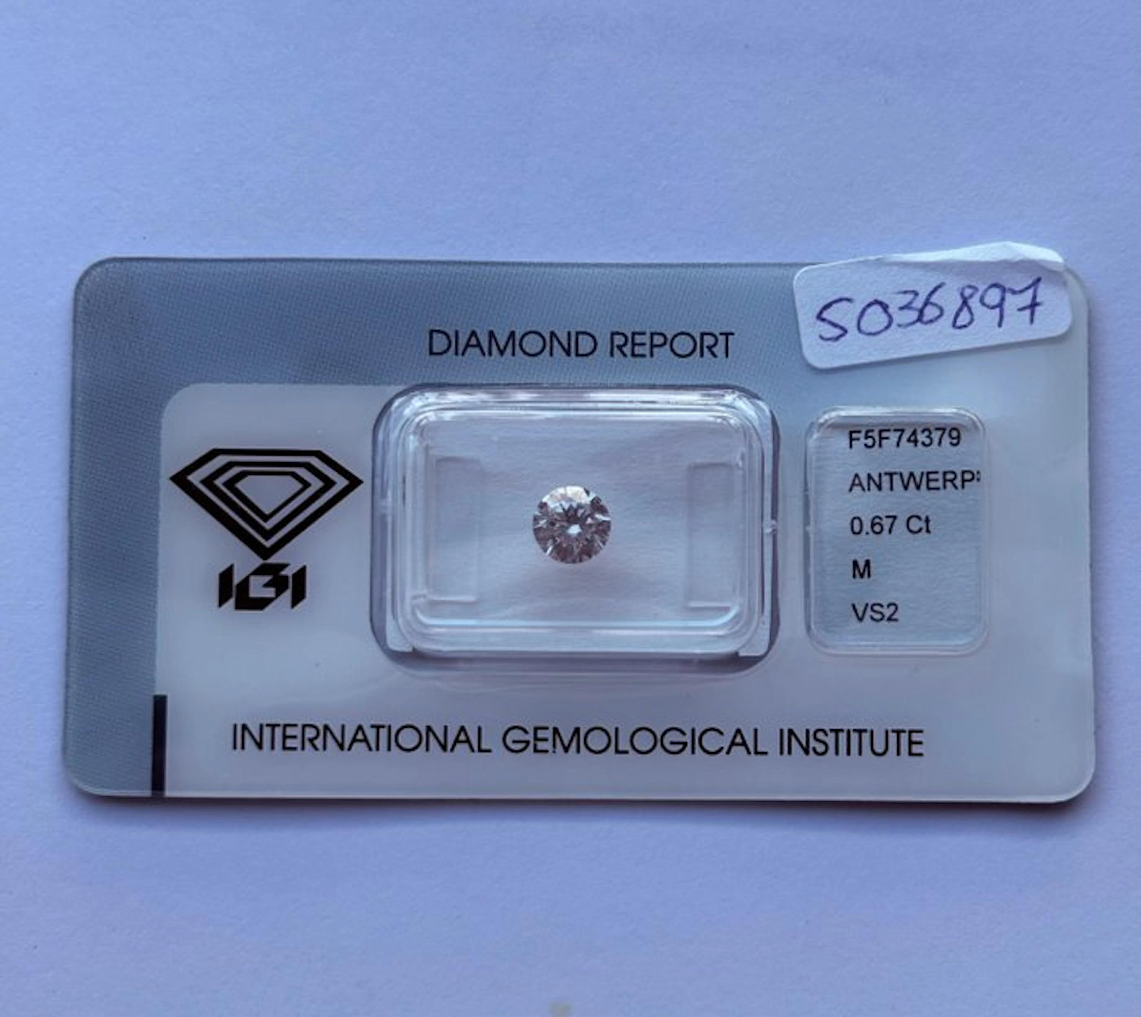 1 pcs Diamond (Natural) - 0.67 ct - Round - M - VS2...