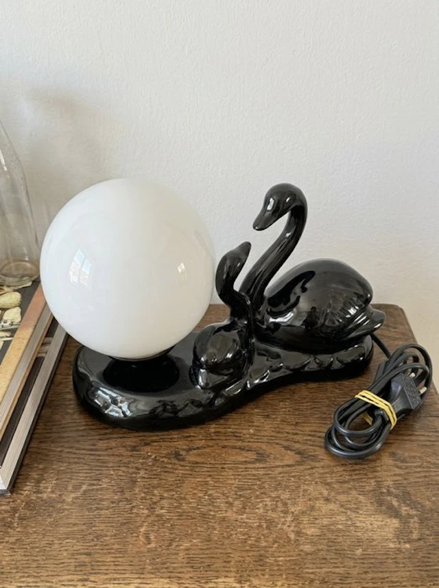 Lampe de Table Sculpturale « Cygne Noir » en Céramique...