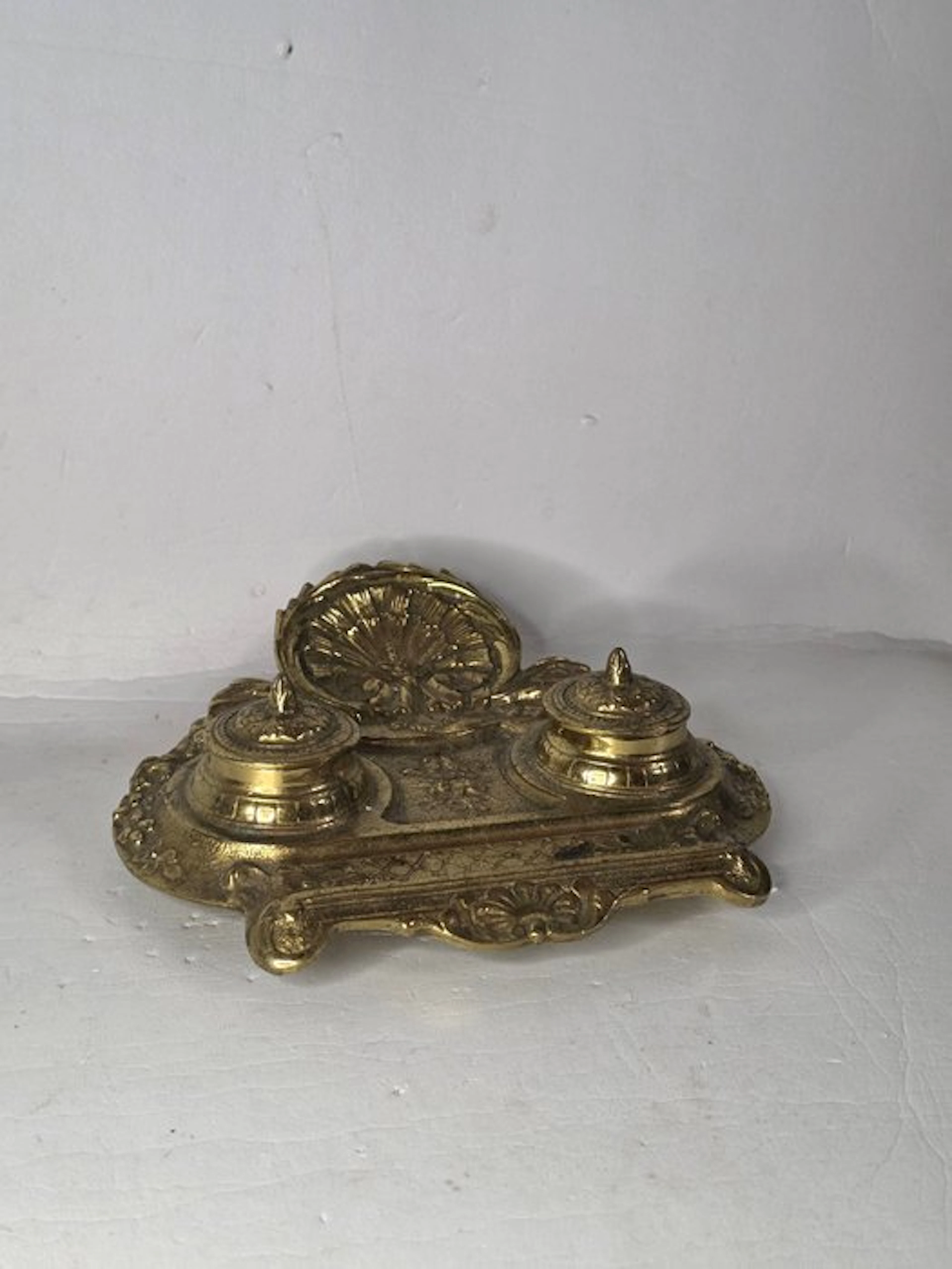 Antiek Frans gietkoperen dubbel inktstel met schelp-motief - Inkwell - Copper
