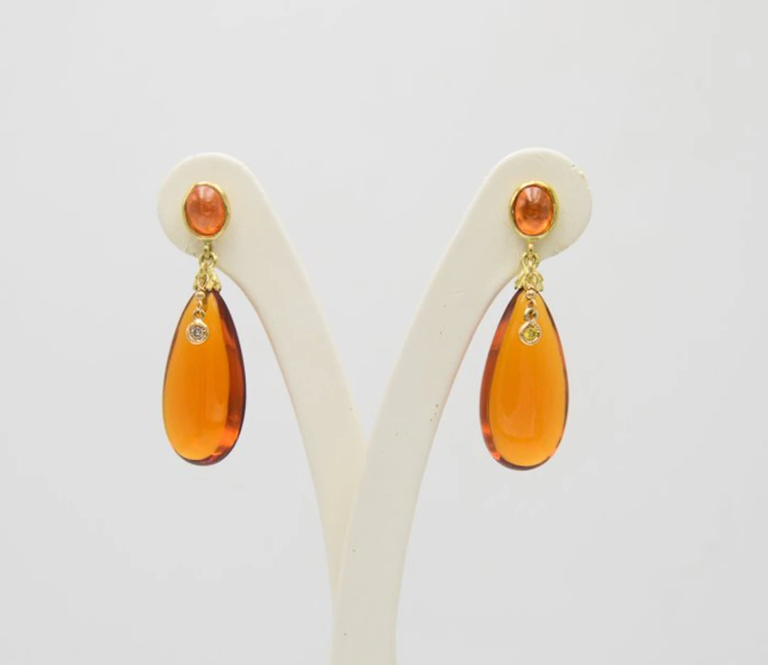Earrings - 18 kt. Yellow gold Quartz - Carnelian