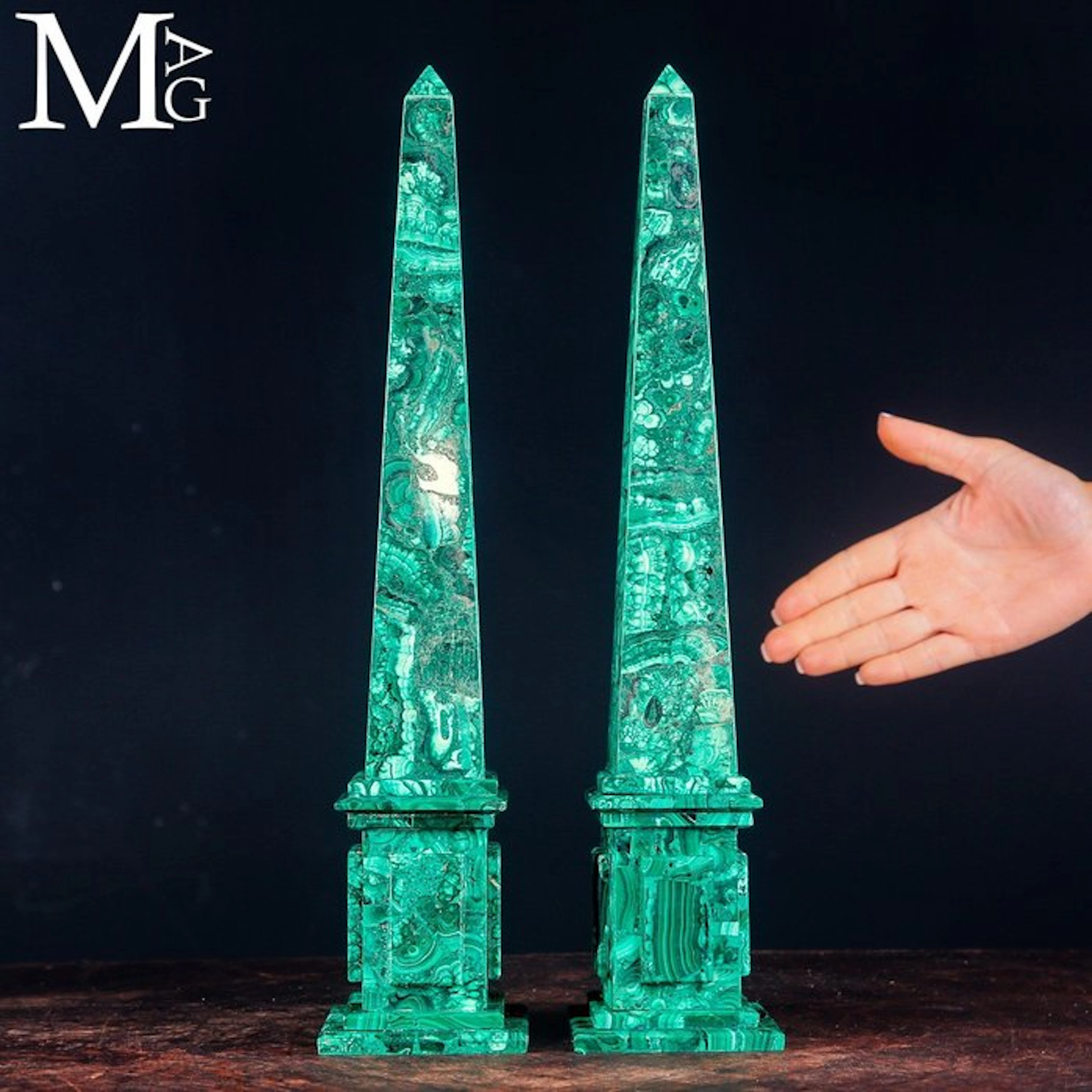 Extraordinary Pair of Malachite Obelisk - High Quality...