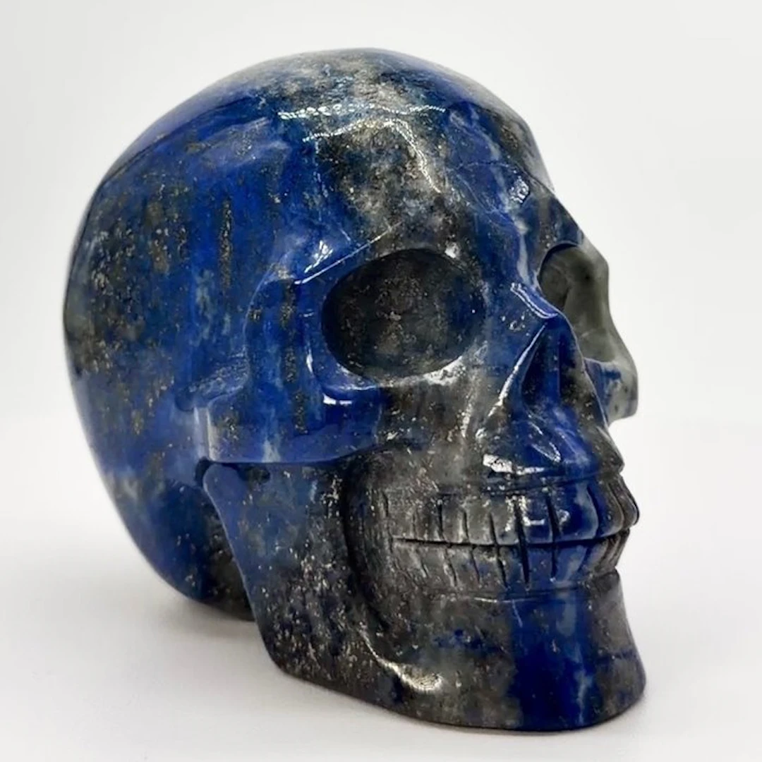 Natural Lapis Lazuli Skull - Premium Carving - Height: 80...