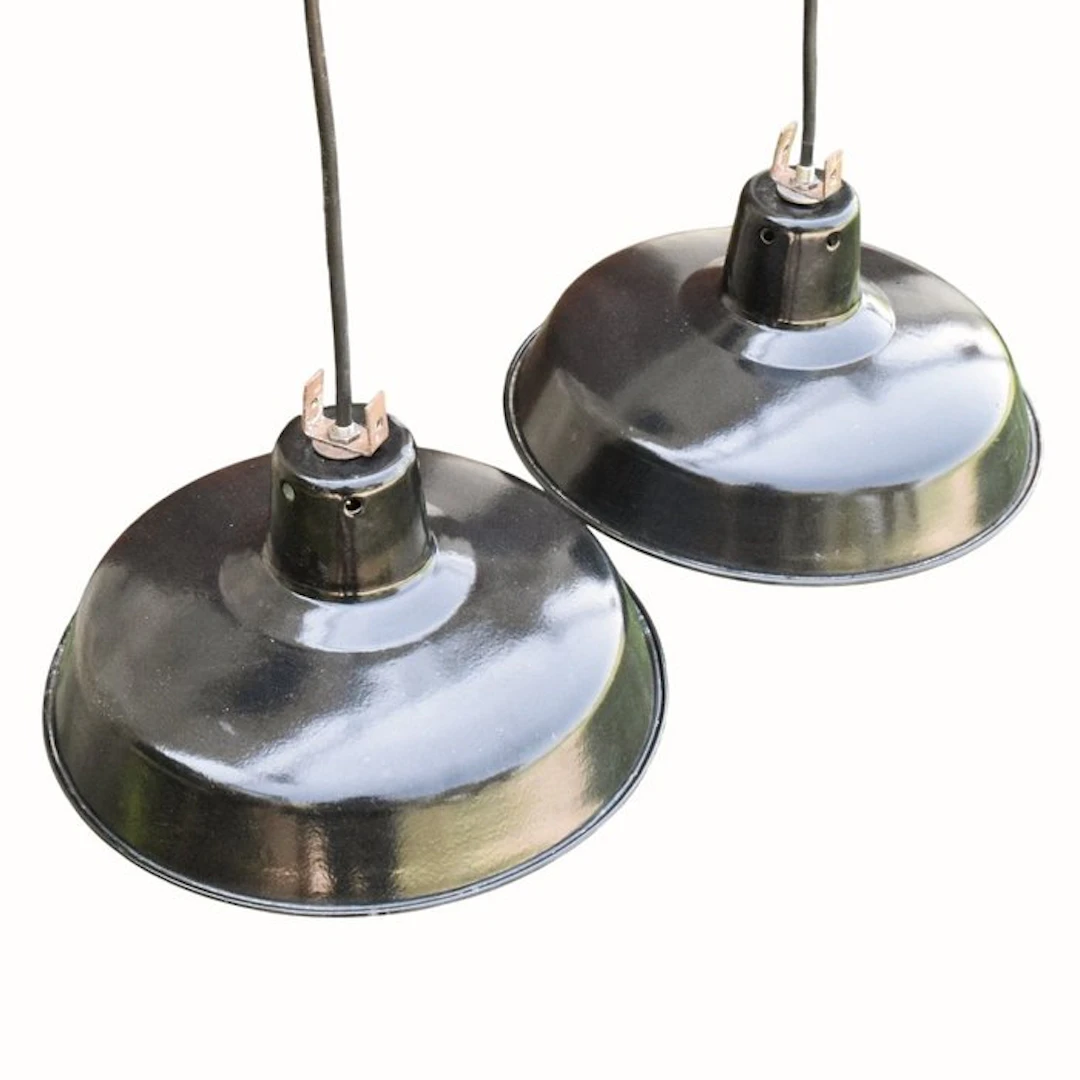 Manifattura Francese - Hanging lamp (2) - 2 enameled...