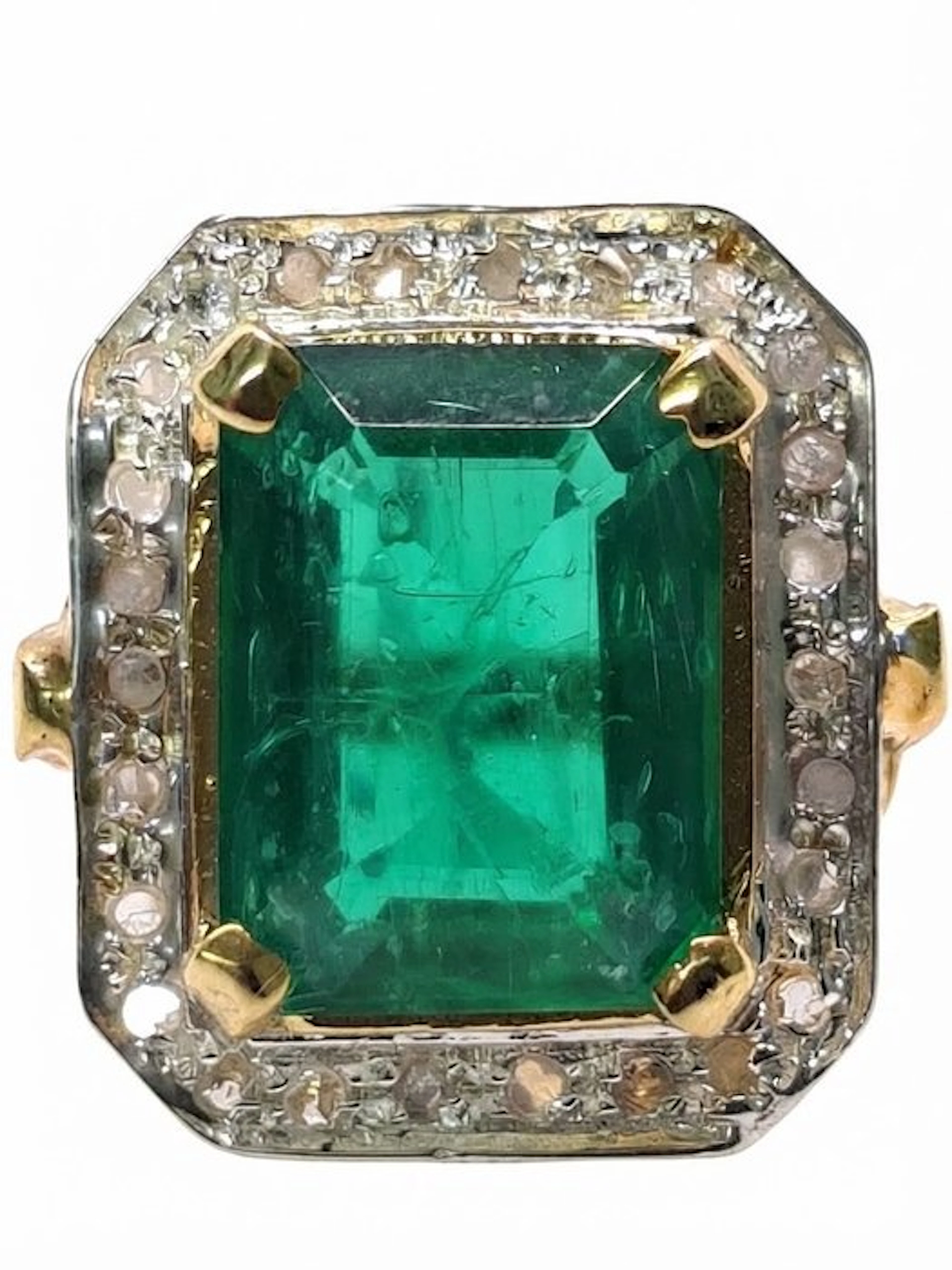 No reserve price - Ring - 9 kt. Silver, Yellow gold Emerald - Diamond