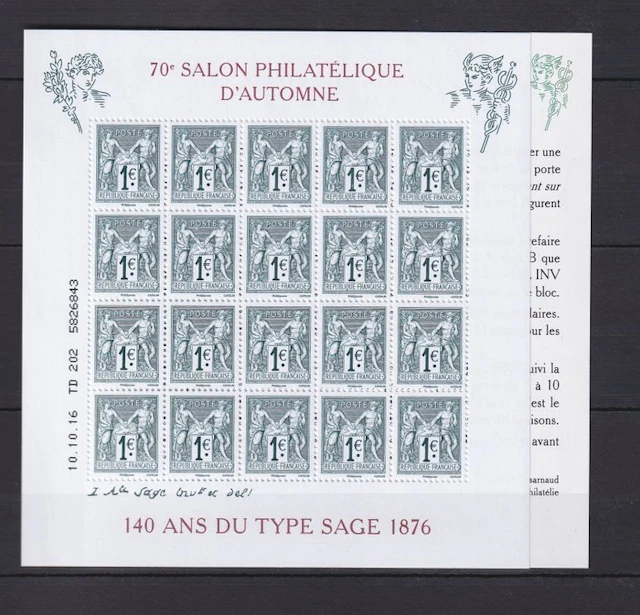 France 2016 - rare bloc feuillet des 140 ans du type sage - Yvert n°F5094