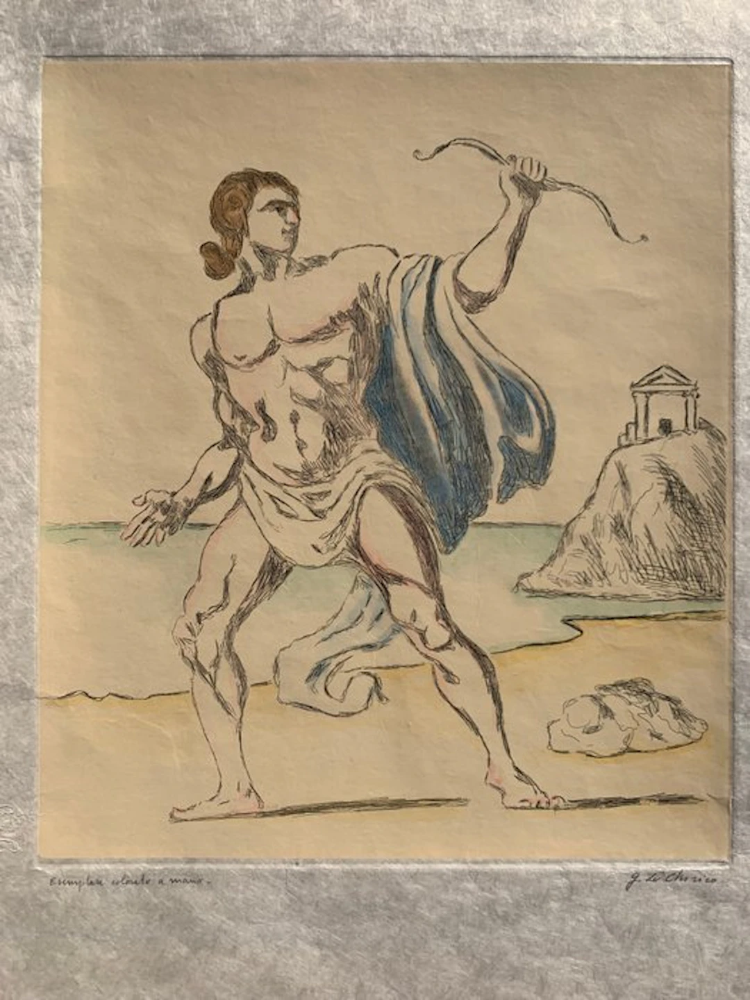 Giorgio De Chirico (1888-1978) - Teseo (Prima versione) colorata a mano