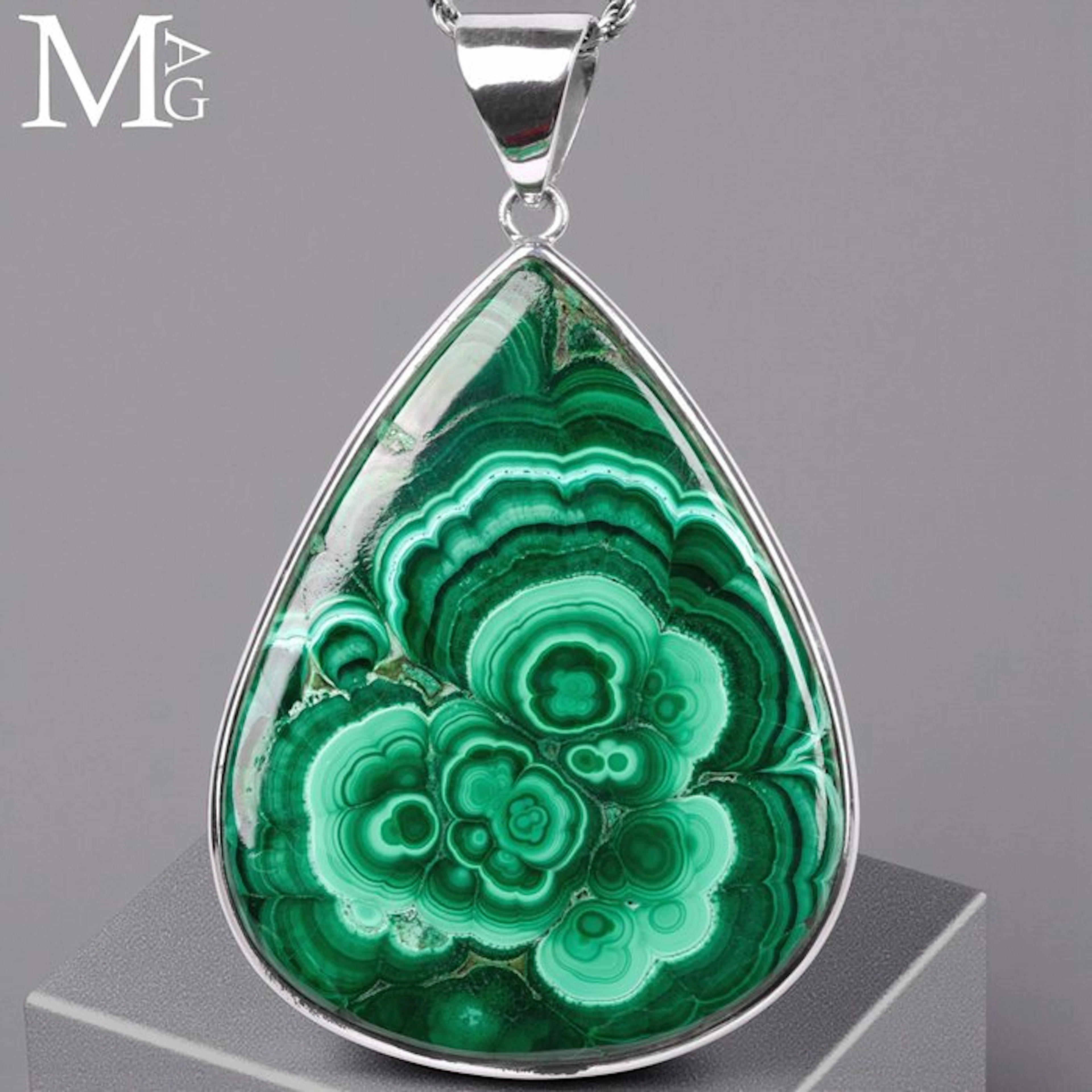 Sterling Silver Pendant with Unique Malachite Gem...