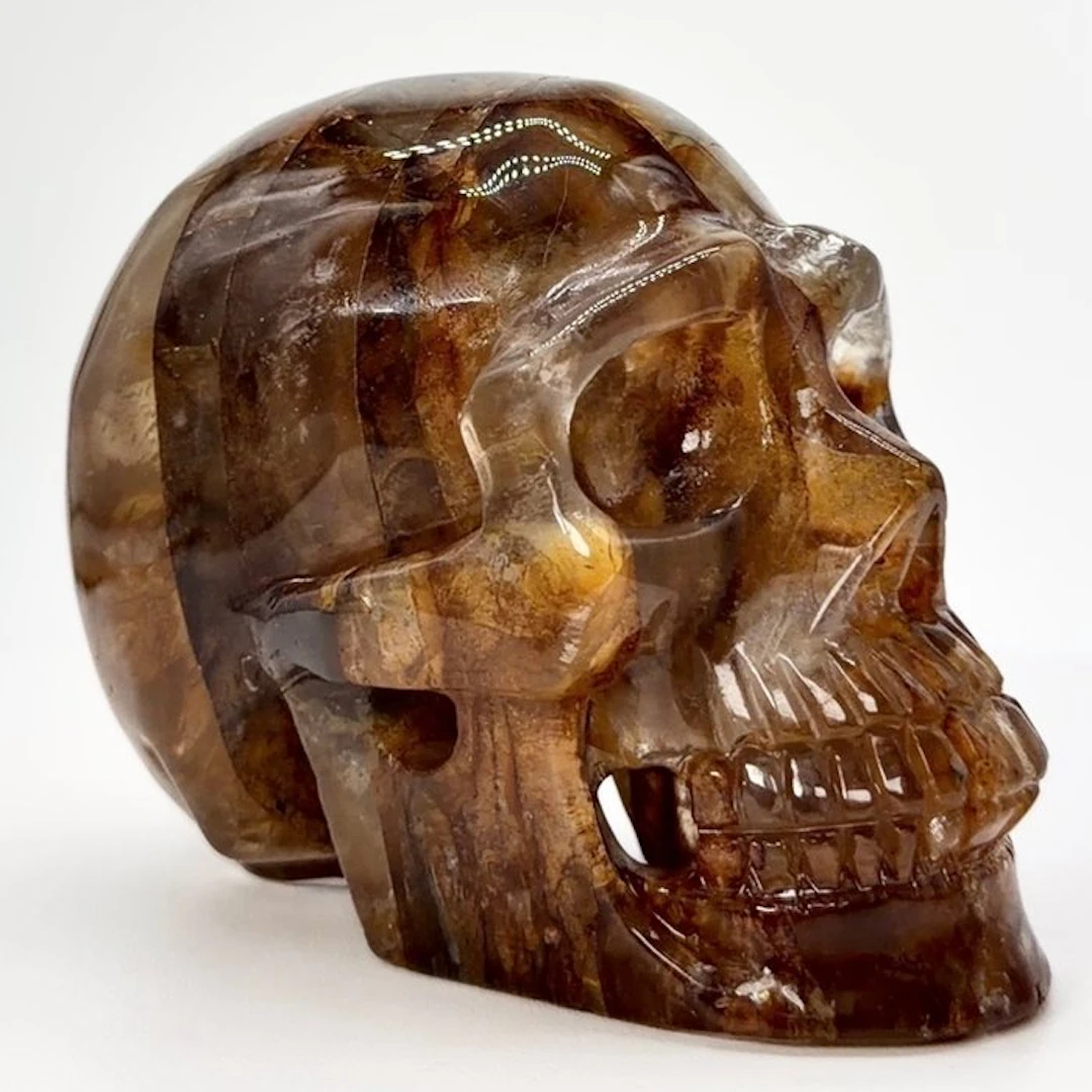 Golden Healer Quartz Skull - Premium Carving - Height: 80...