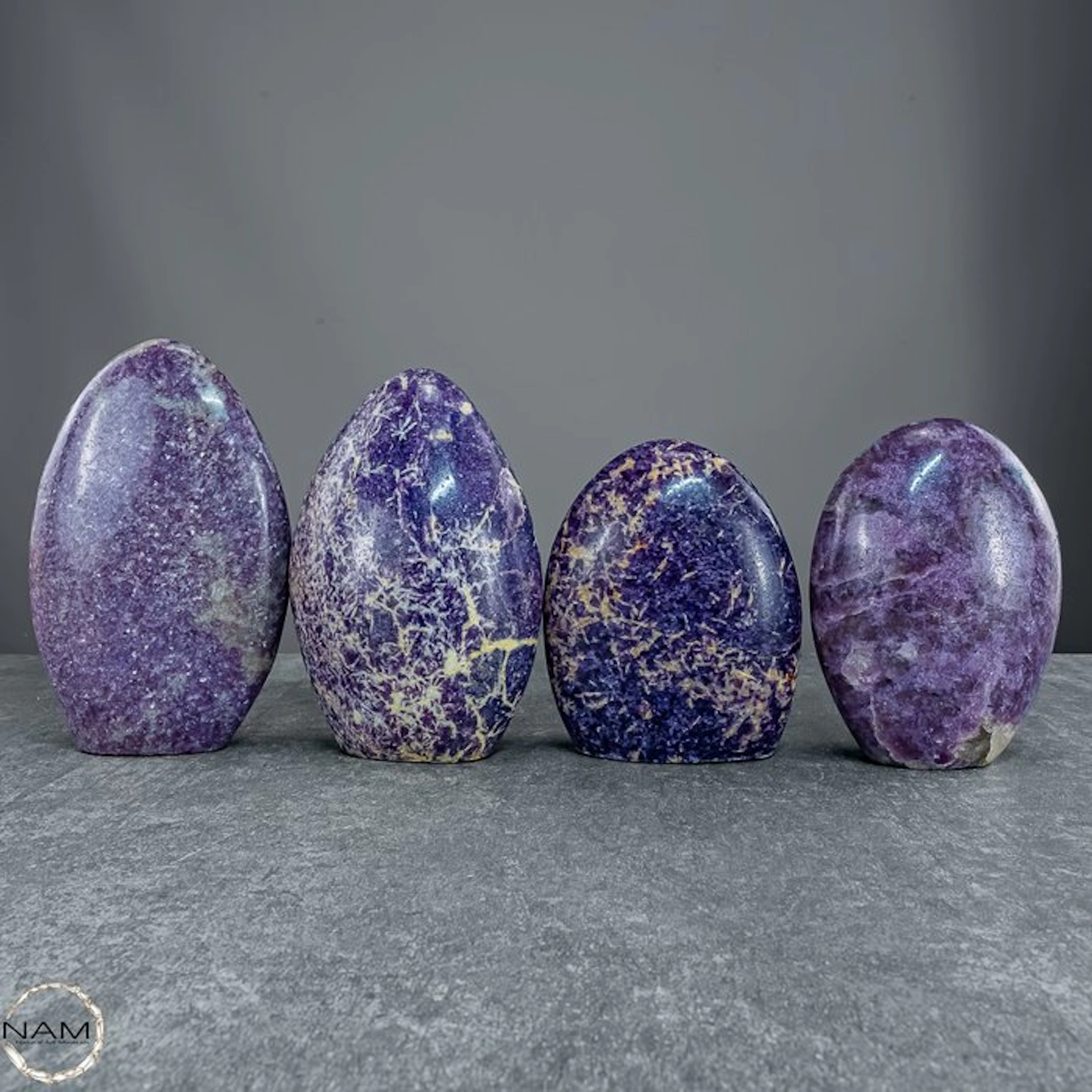 Lepidolite freeform set – 4 expressive natural stone unique pieces in bold