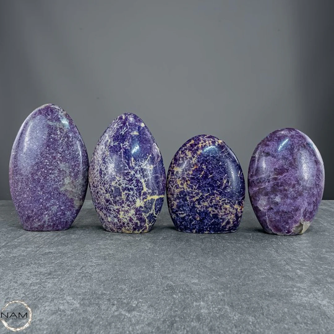 Lepidolite freeform set – 4 expressive natural stone unique pieces in bold