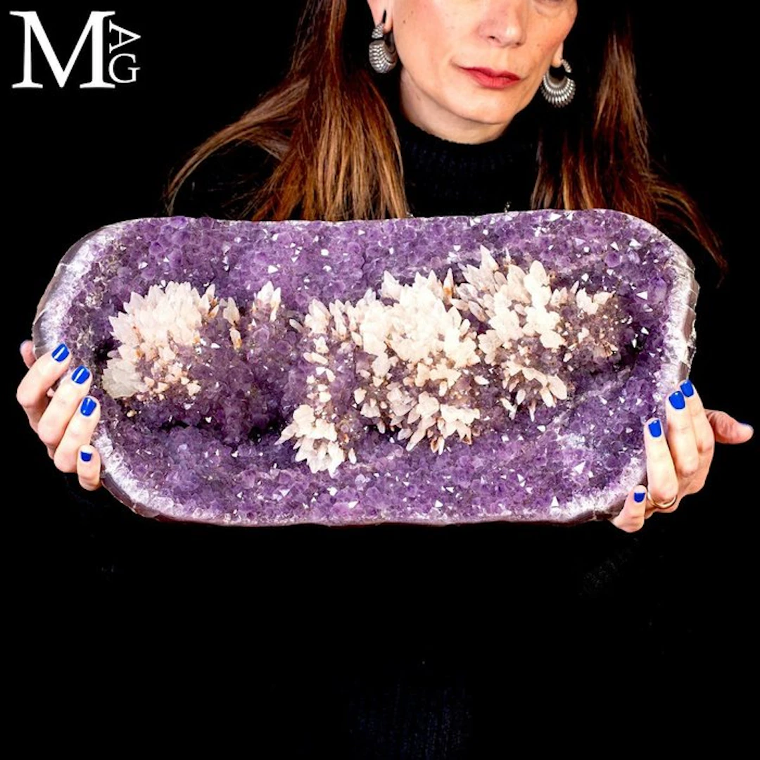 Majestic Amethyst Geode with Snow-White Quartz Crystal...