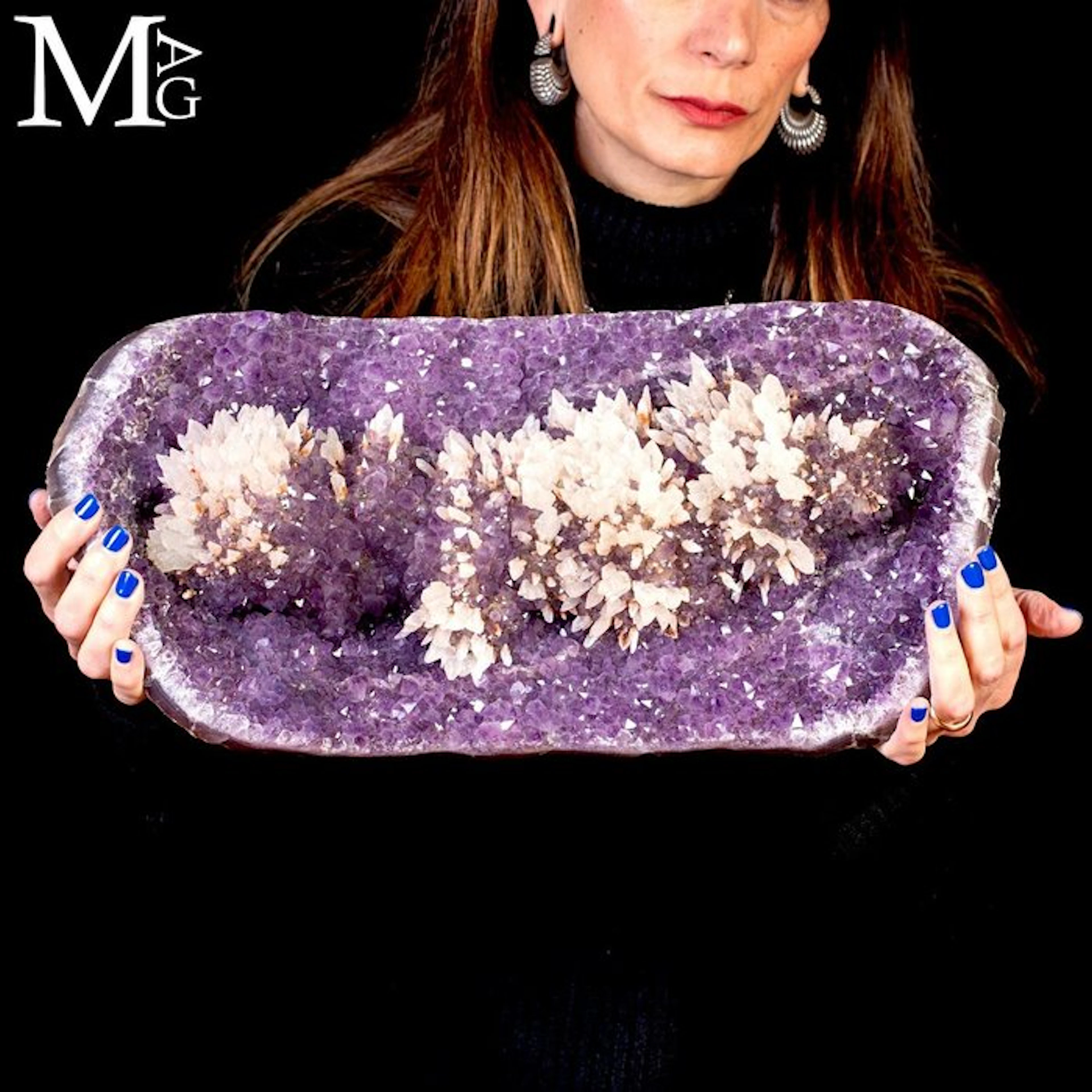 Majestic Amethyst Geode with Snow-White Quartz Crystal...