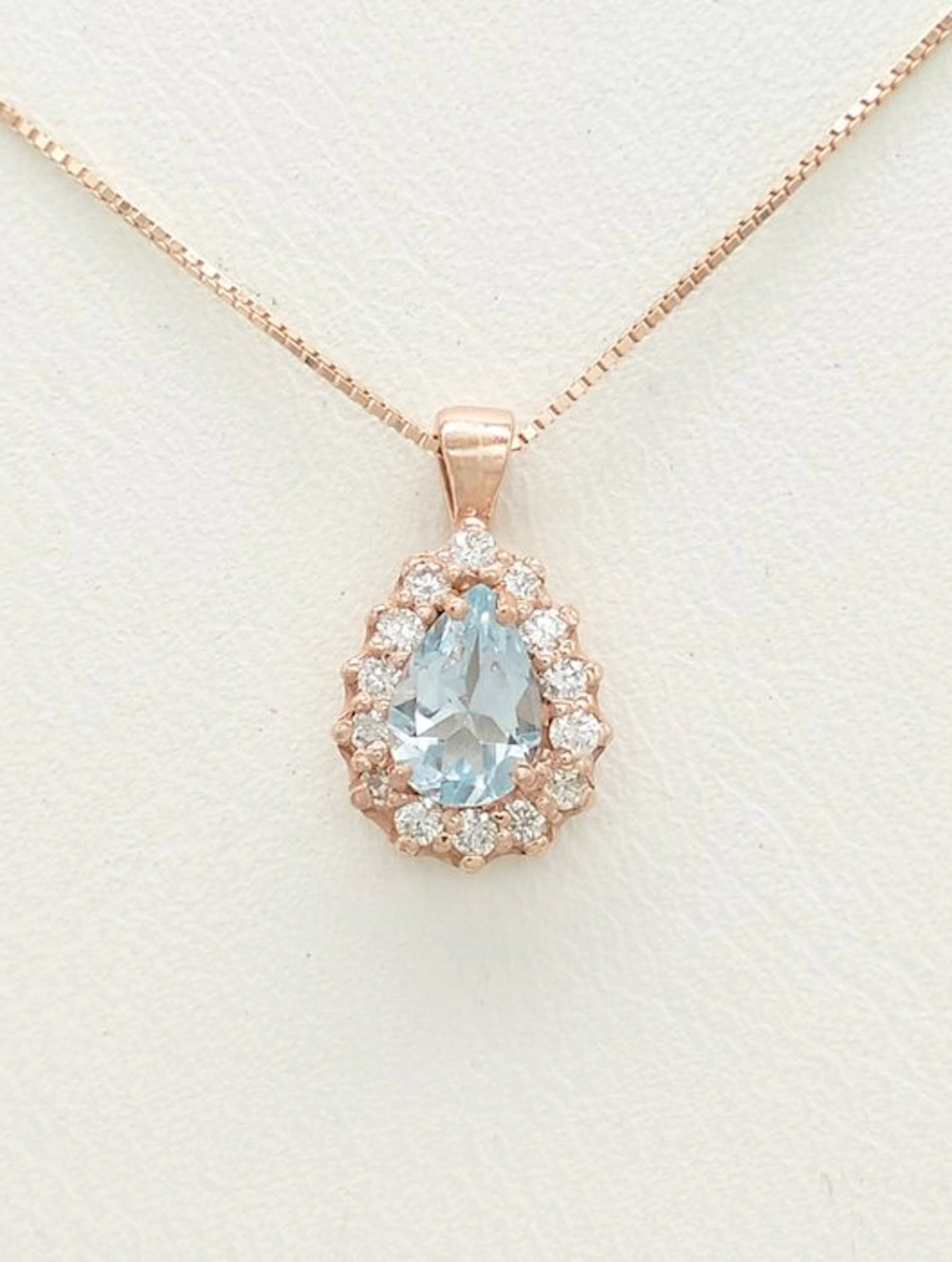 No reserve price - Necklace - 14 kt. Rose gold Aquamarine - Diamond