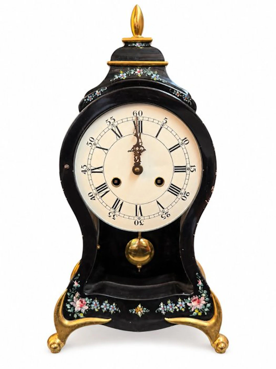 Neuchâteloise clock - Metal, Brass - 1960-1970 - Floral Black Elegance