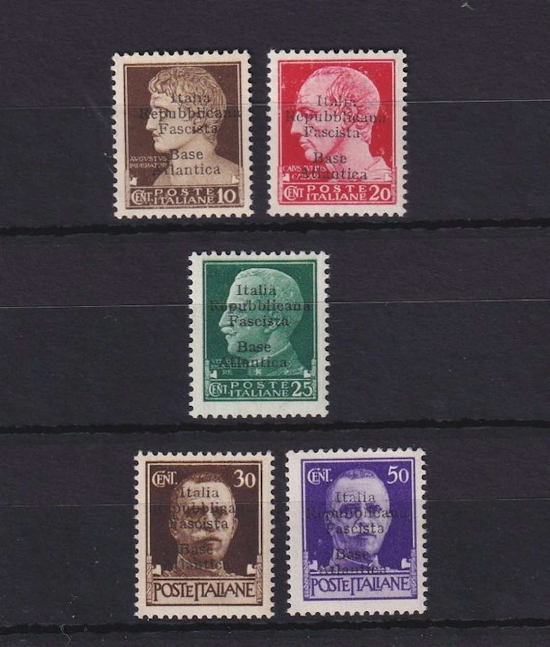France 1943/1944 - base navale italienne de bordeaux - Yvert n°1,3,4,11 et 12