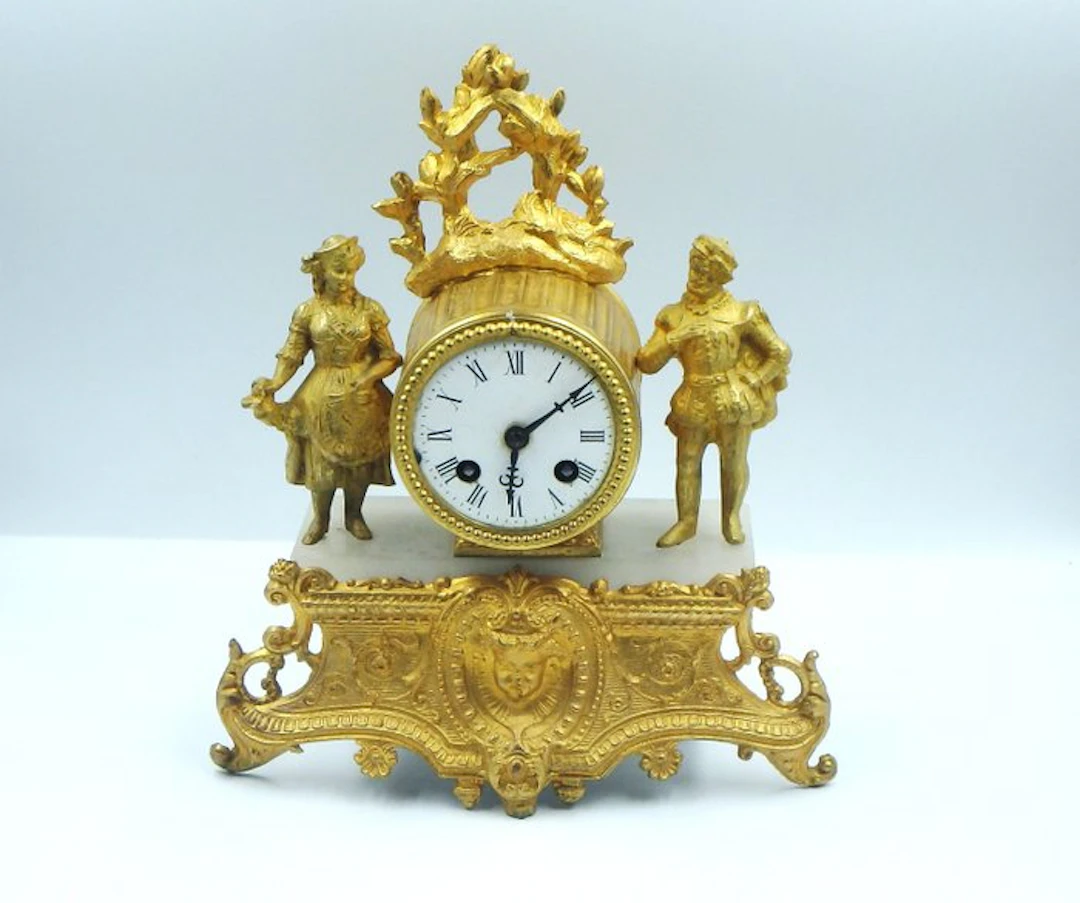 Clock - Alabaster, Spelter - 1850-1900