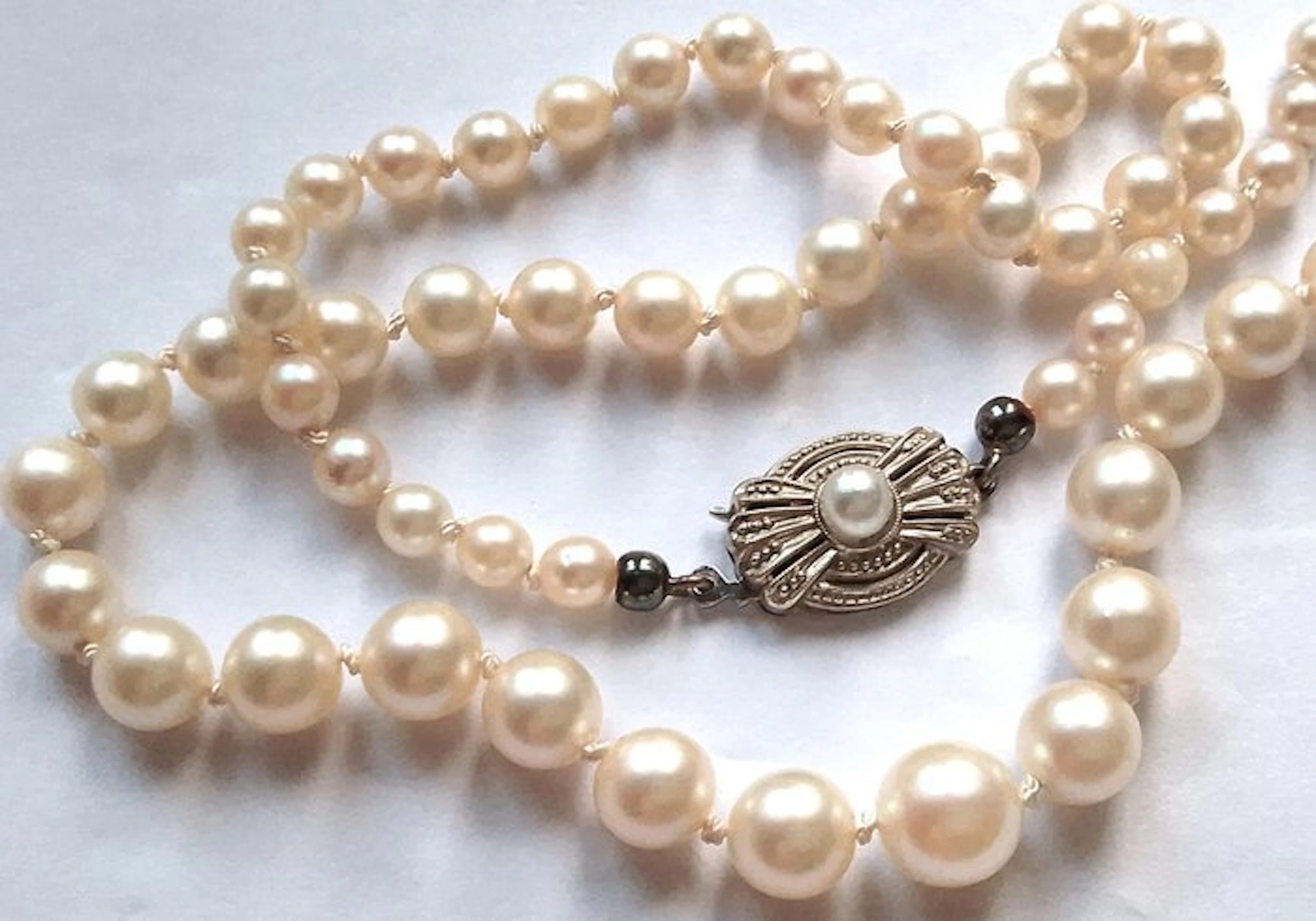 String of beads 14 kt white gold - Akoya pearls - Millegriffes - 56 cm long