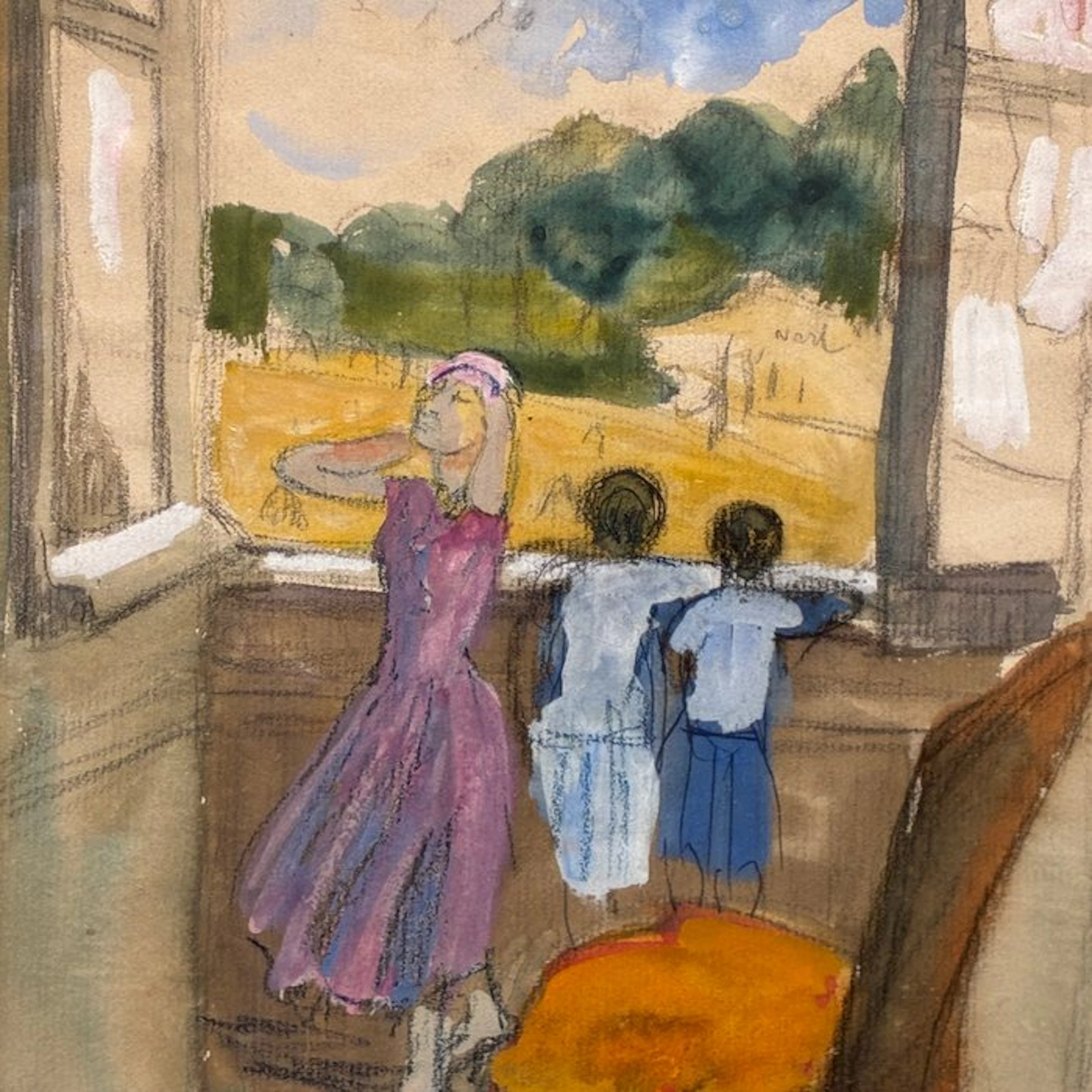 Yvonne Brudo (1880-1962) - Enfants à la fenêtre (vendu sans prix de réserve)