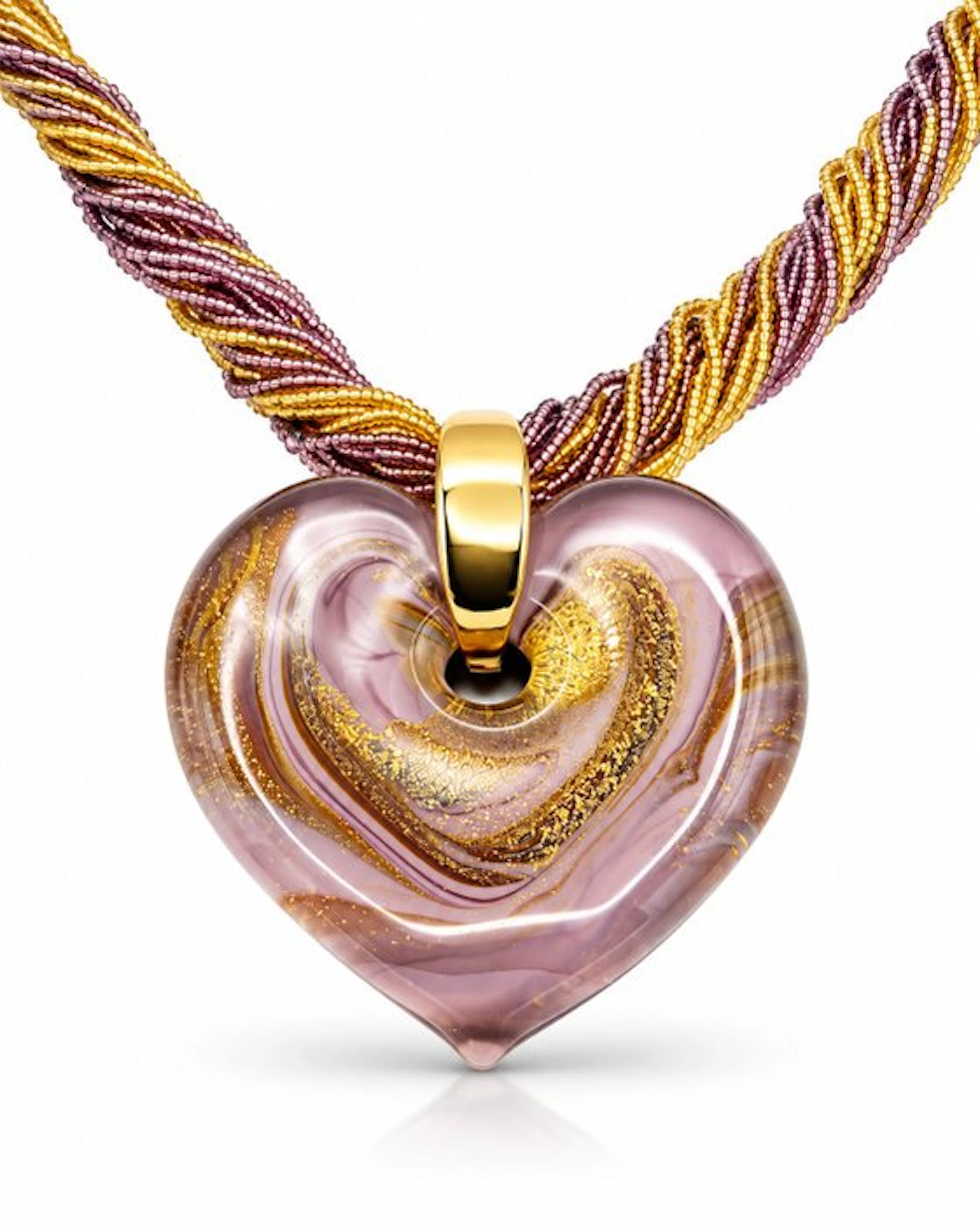 24 kt. - Murano glass, Yellow gold - Necklace with pendant - gold leaf heart