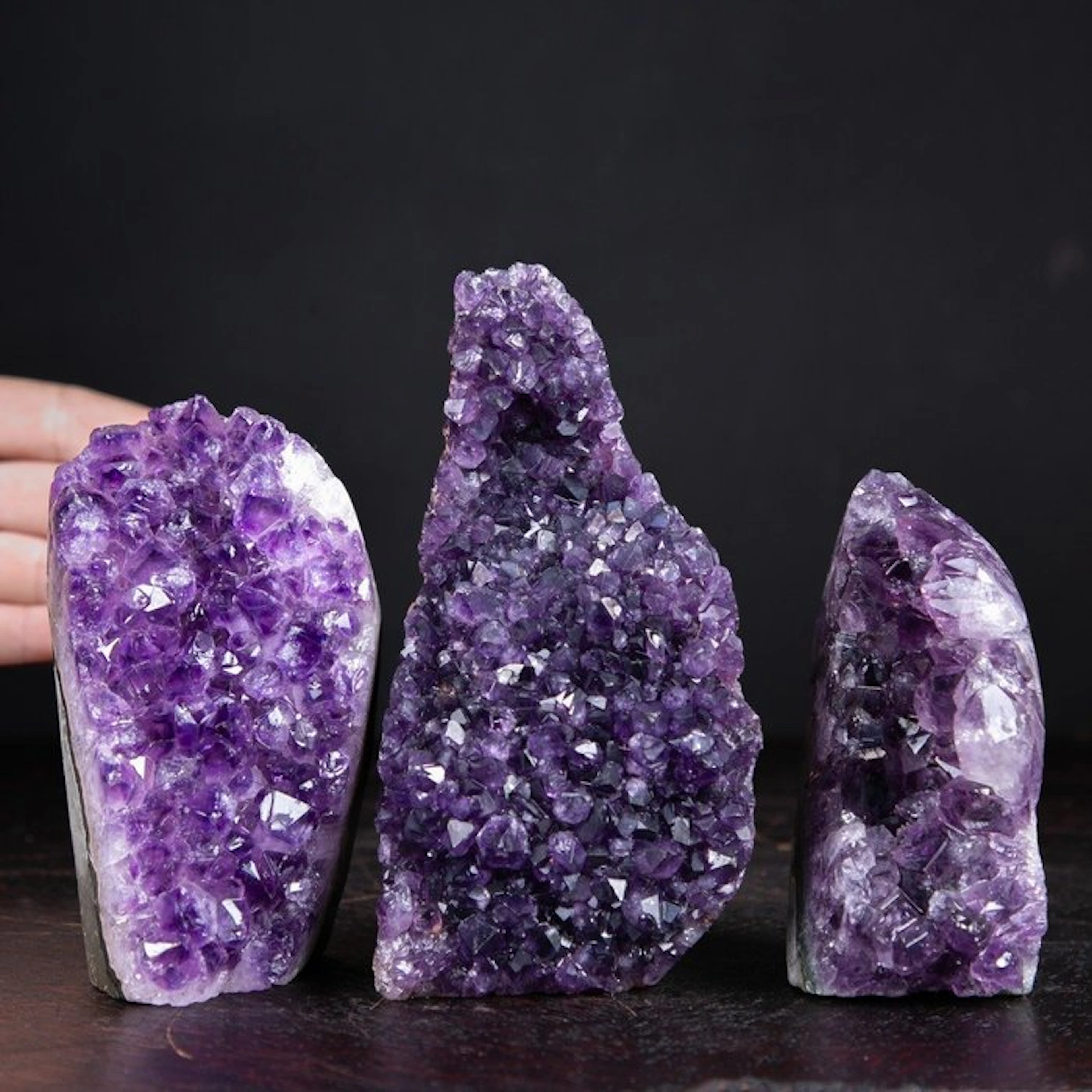 Trio of High-Quality Uruguayan Amethyst Druses with Deep