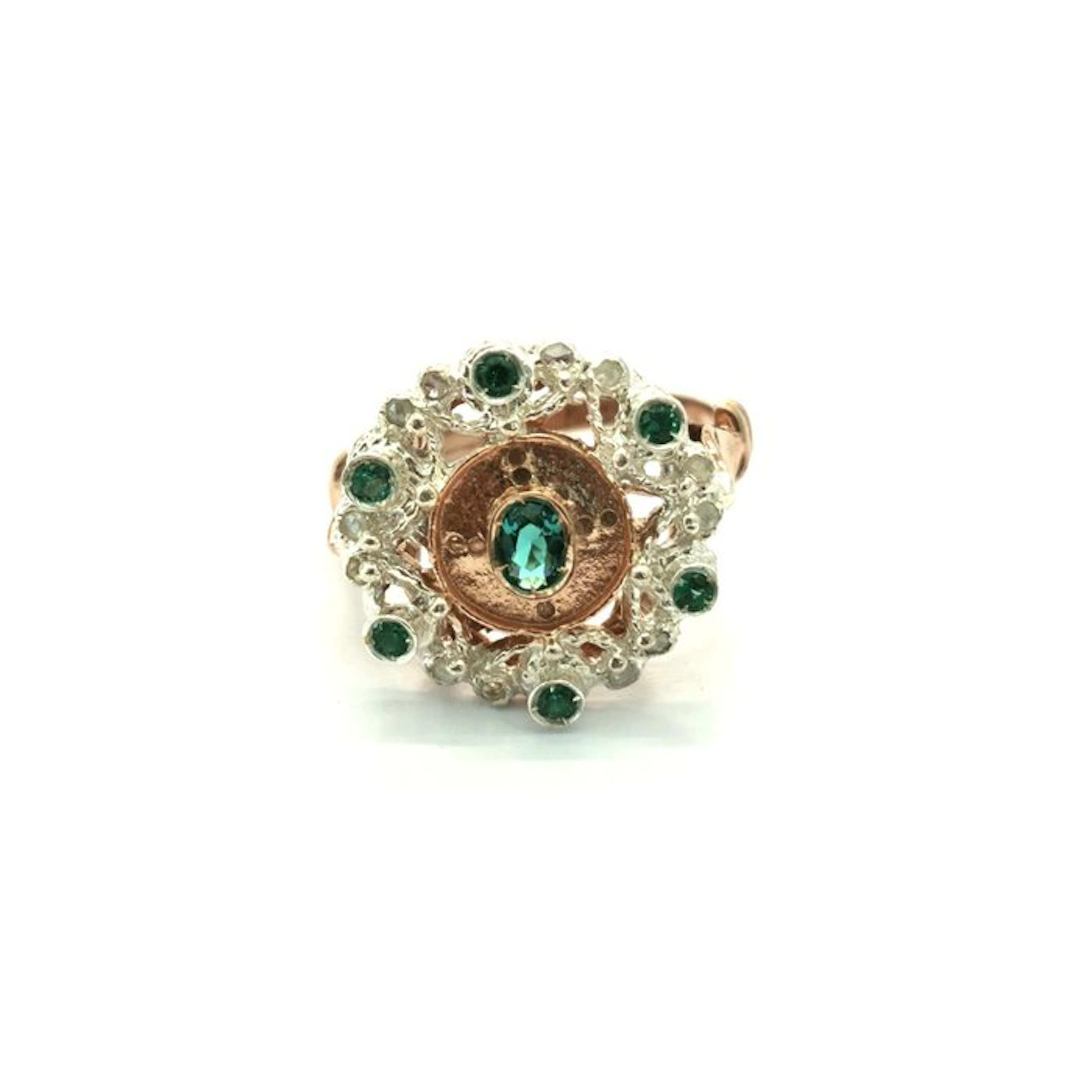 No reserve price - Ring - 9 kt. Rose gold, Silver Spinel - Diamond