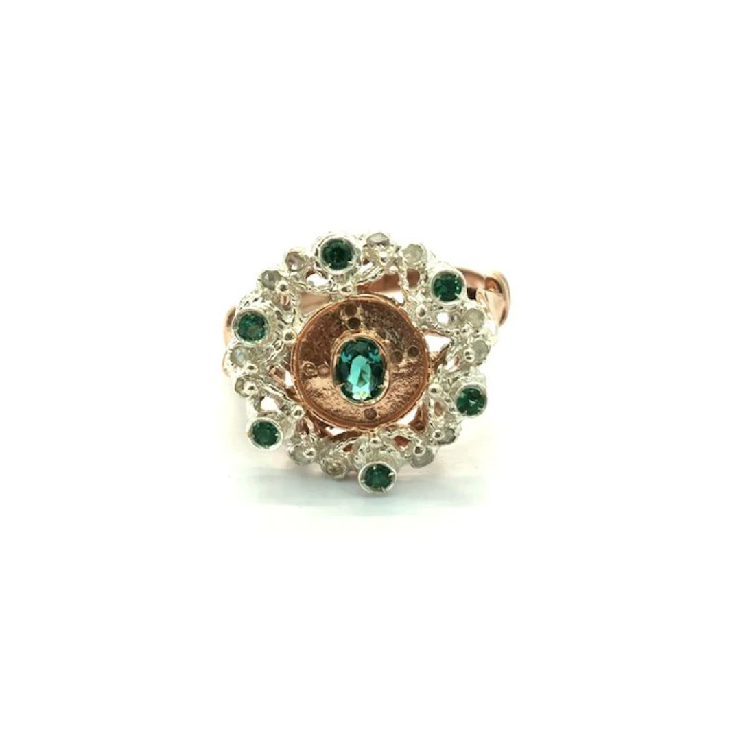 No reserve price - Ring - 9 kt. Rose gold, Silver Spinel - Diamond