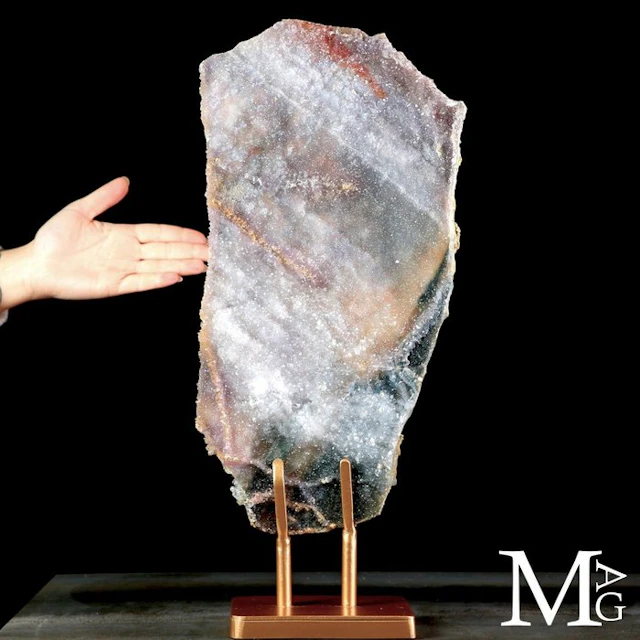 Really Unique Mineral Slice on Golden Base - Flower...