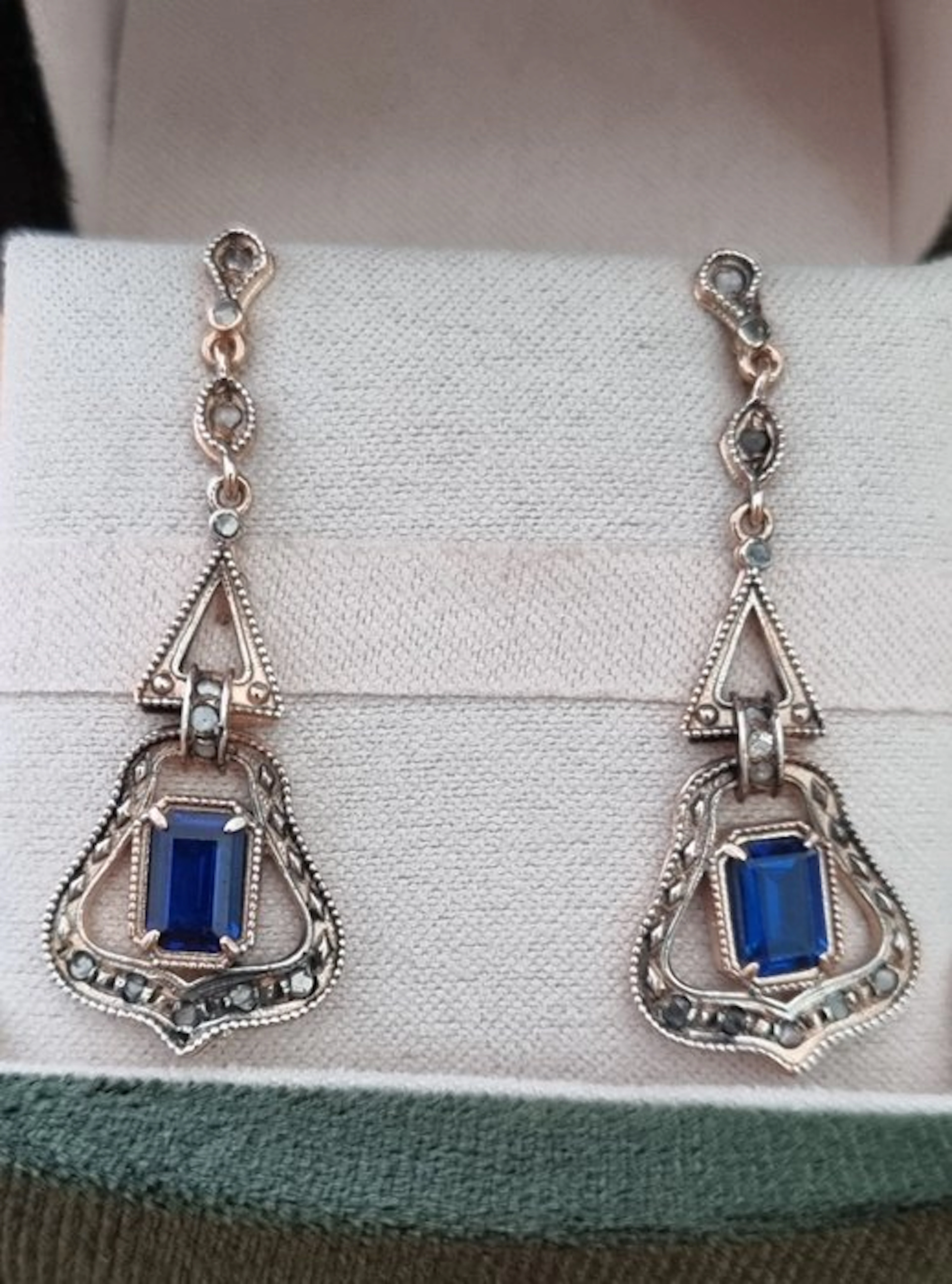 No reserve price - Earrings - 9 kt. Rose gold, Silver Sapphire - Diamond