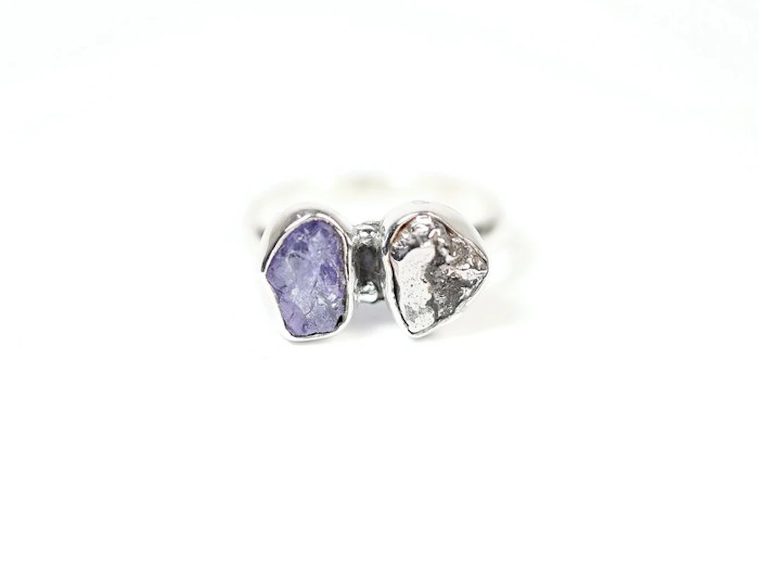 Tanzanite Ring / Campo del Cielo Meteorite Ring / raw / new- 4.04 g - (1)