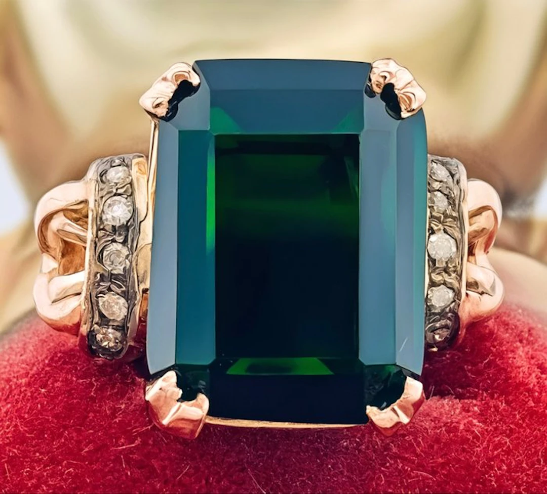 No reserve price - Ring - 9 kt. Rose gold, Silver Tourmaline - Diamond