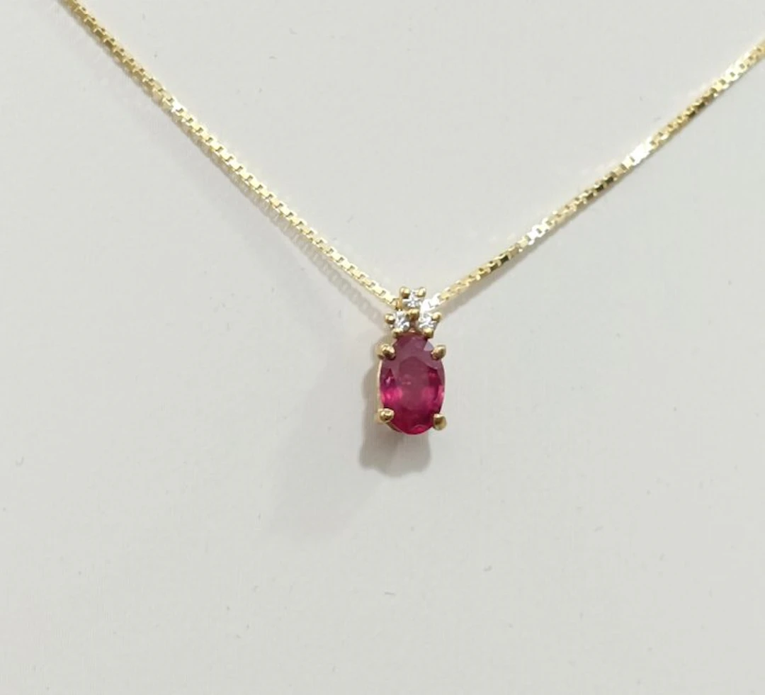 Necklace with pendant - 18 kt. Yellow gold Diamond (Natural) - Ruby