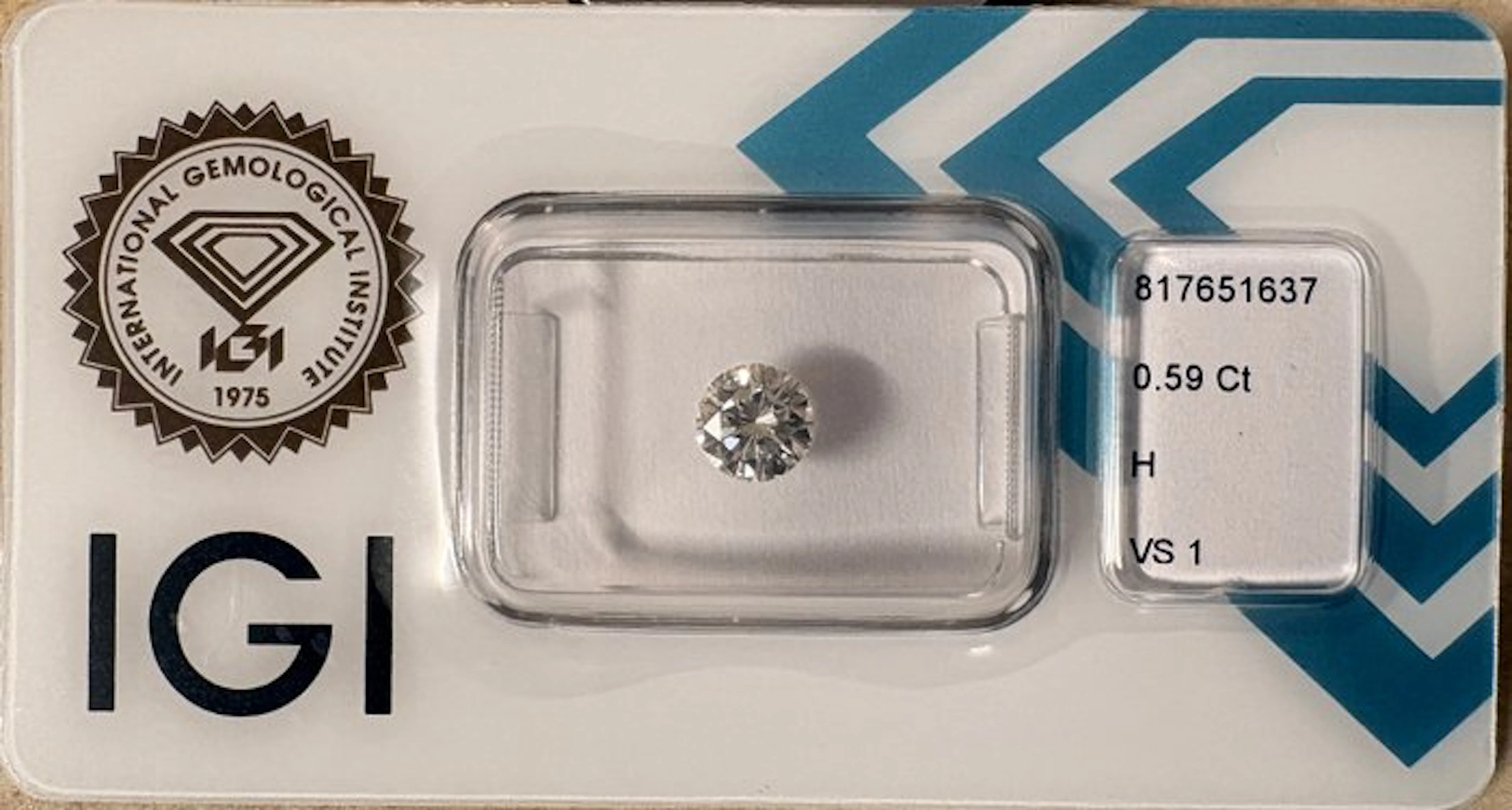 1 pcs Diamond (Natural) - 0.59 ct - Round - H - VS1...