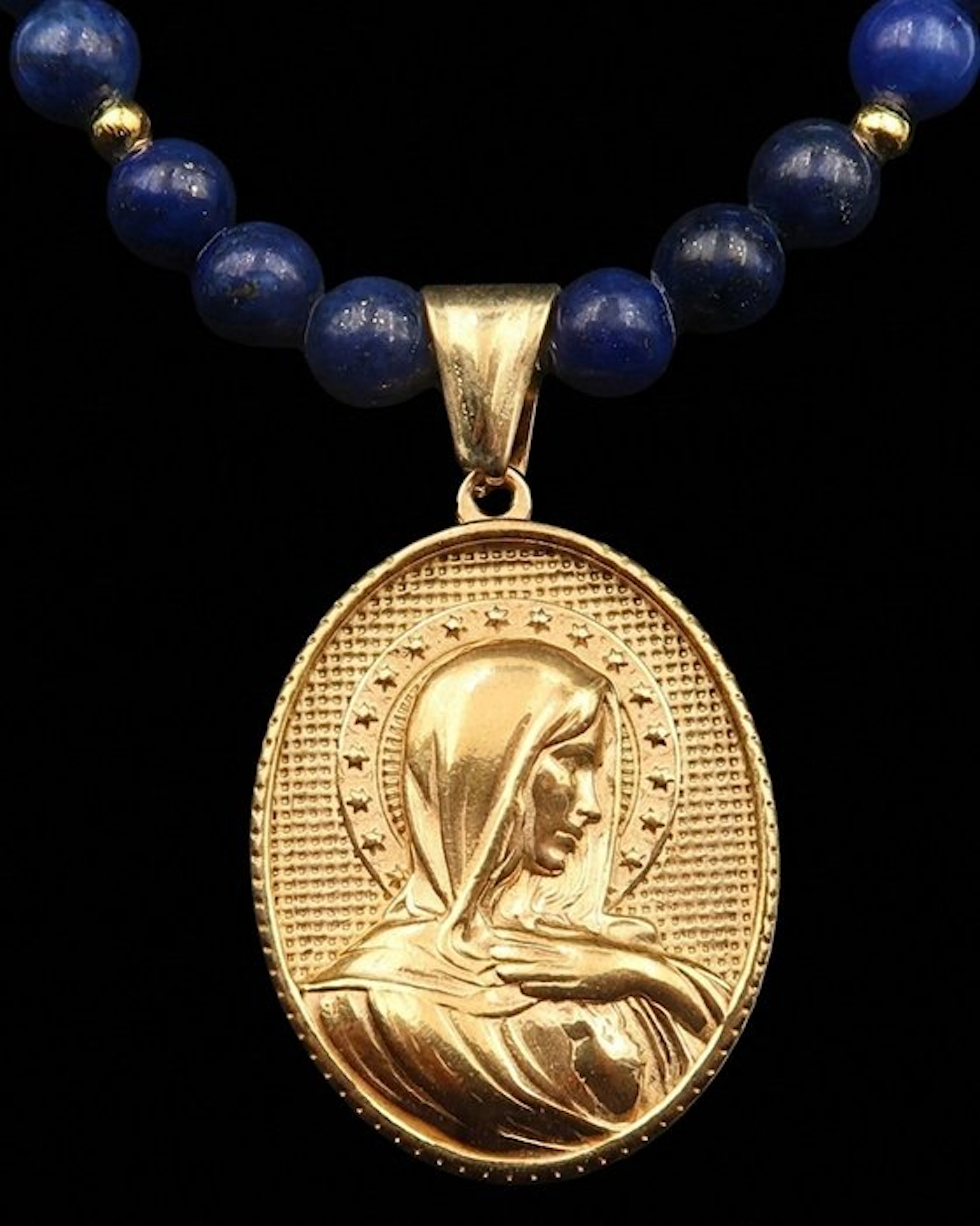 Lapis lazuli - Virgin Mary Necklace – Our Lady Medal –...
